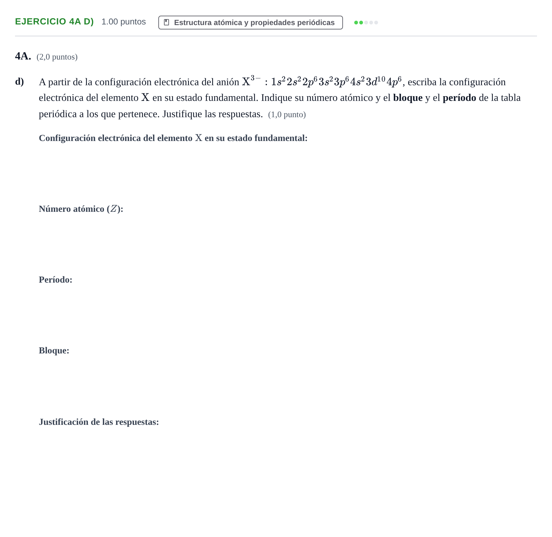 Enunciado: Ejercicio 4A d) · Química PAU Asturias Ordinaria 2021