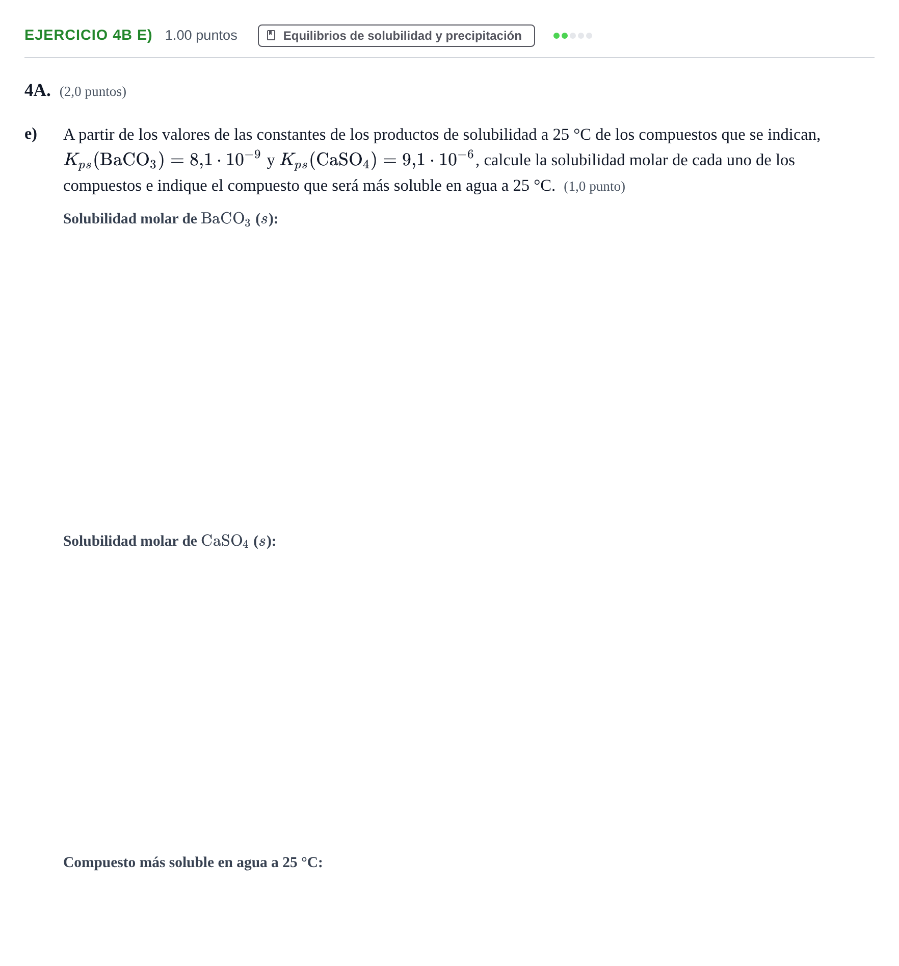Enunciado: Ejercicio 4B e) · Química PAU Asturias Ordinaria 2021