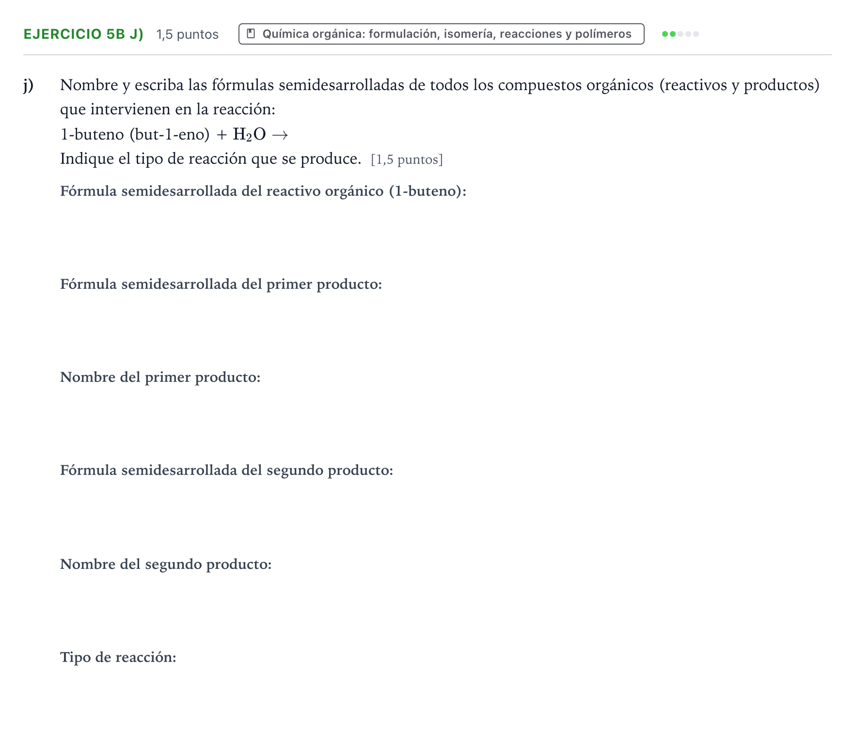 Enunciado: Ejercicio 5B j) · Química PAU Asturias Ordinaria 2021