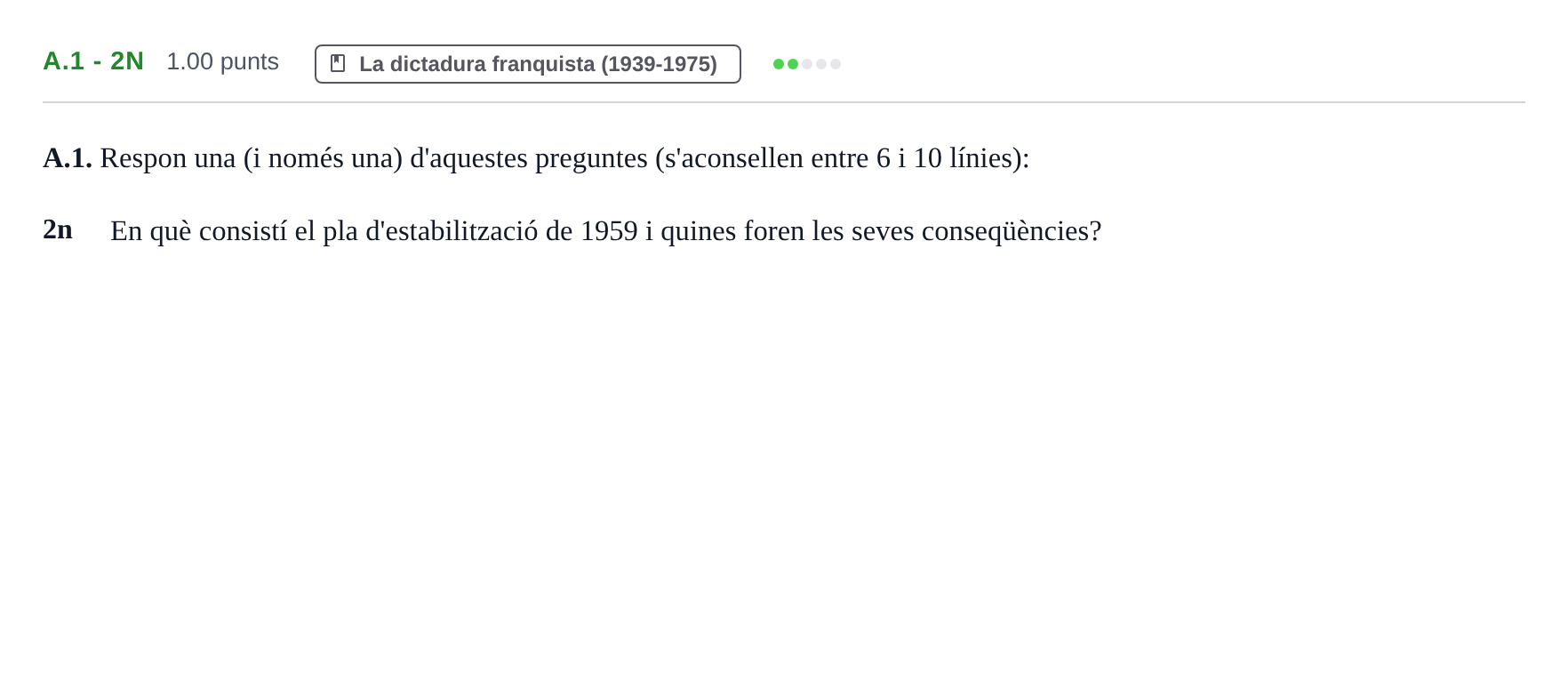 Enunciado: Ejercicio A.1 - 2n · Historia de España PAU Baleares Ordinaria 2025