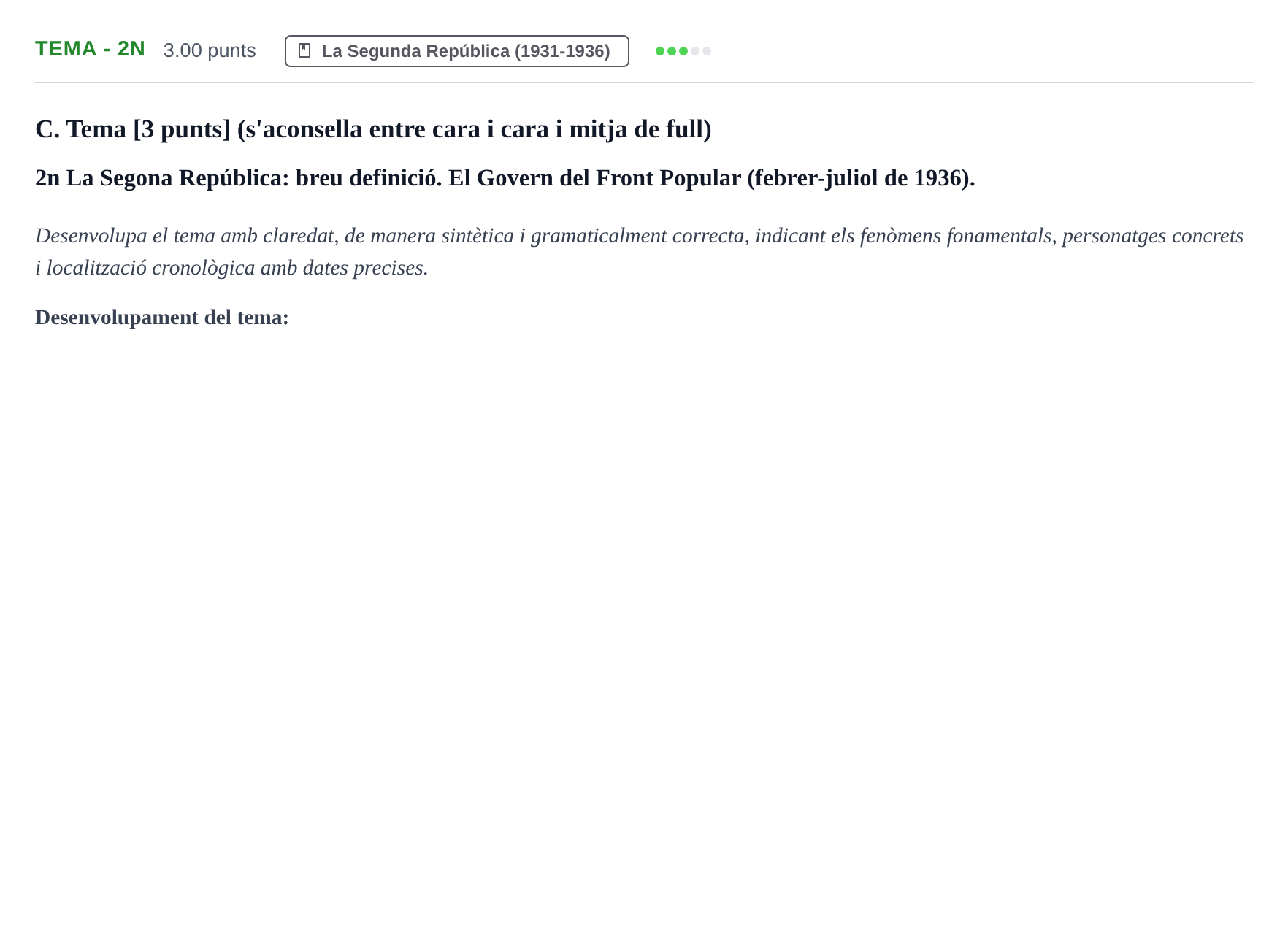 Enunciado: Ejercicio Tema - 2n · Historia de España PAU Baleares Ordinaria 2025