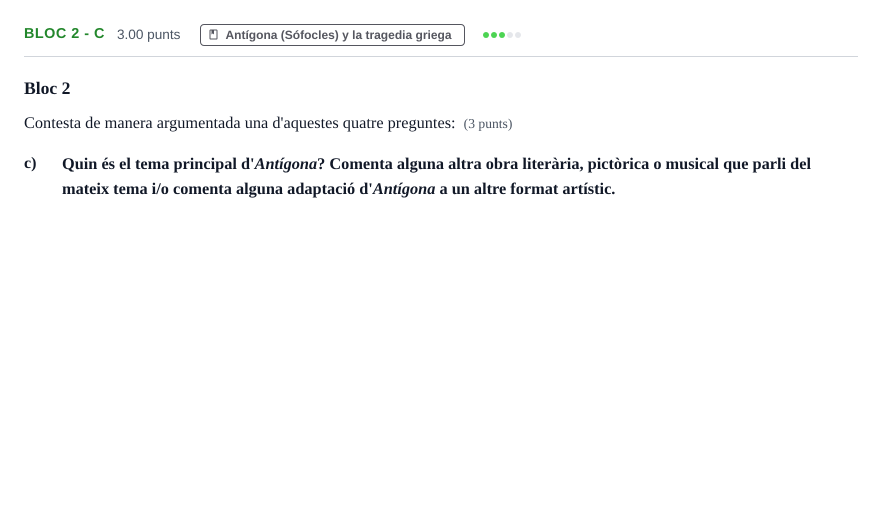 Enunciado: Ejercicio Bloc 2 - c · Literatura Dramática PAU Baleares Extraordinaria 2025