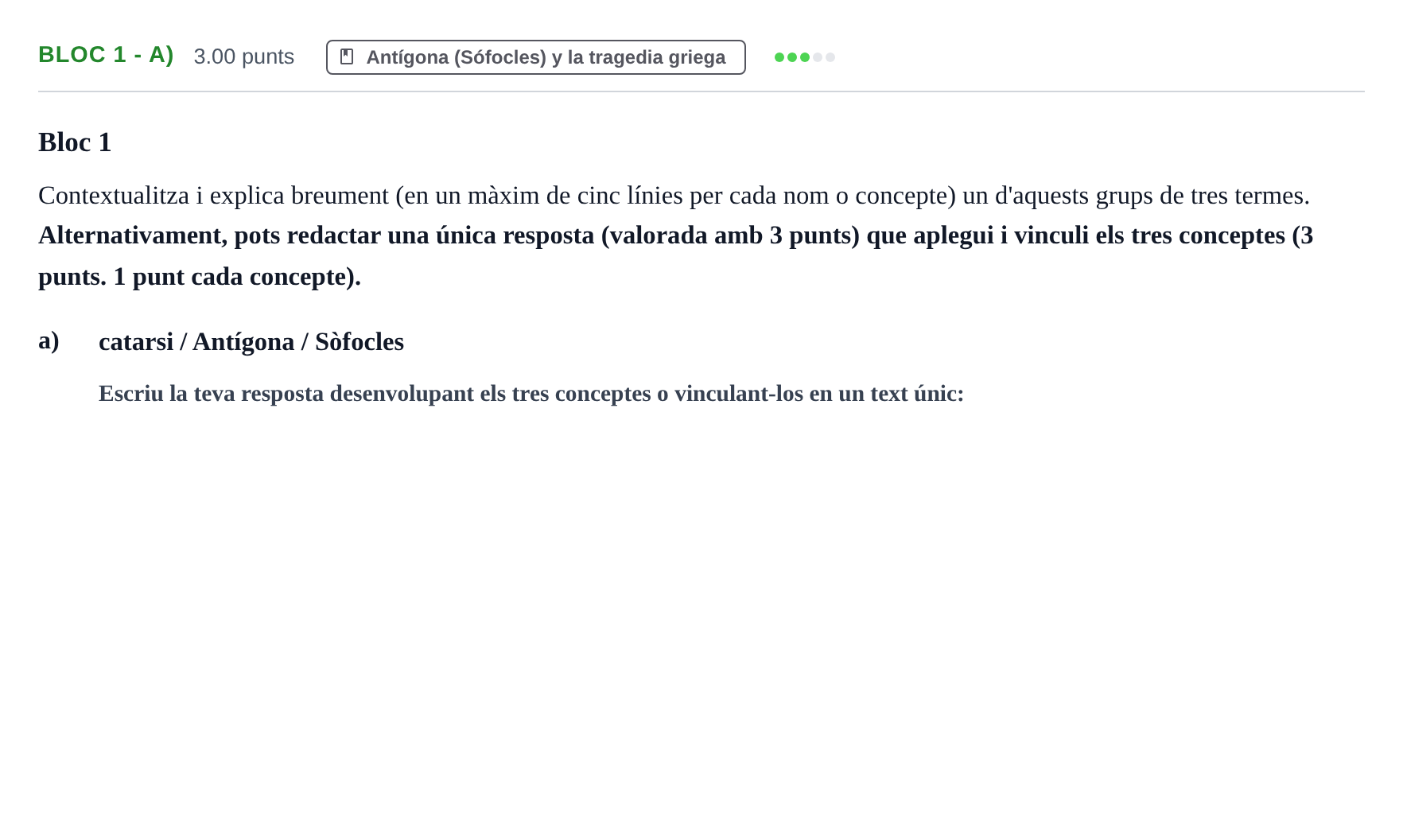 Enunciado: Ejercicio Bloc 1 - a) · Literatura Dramática PAU Baleares Ordinaria 2025