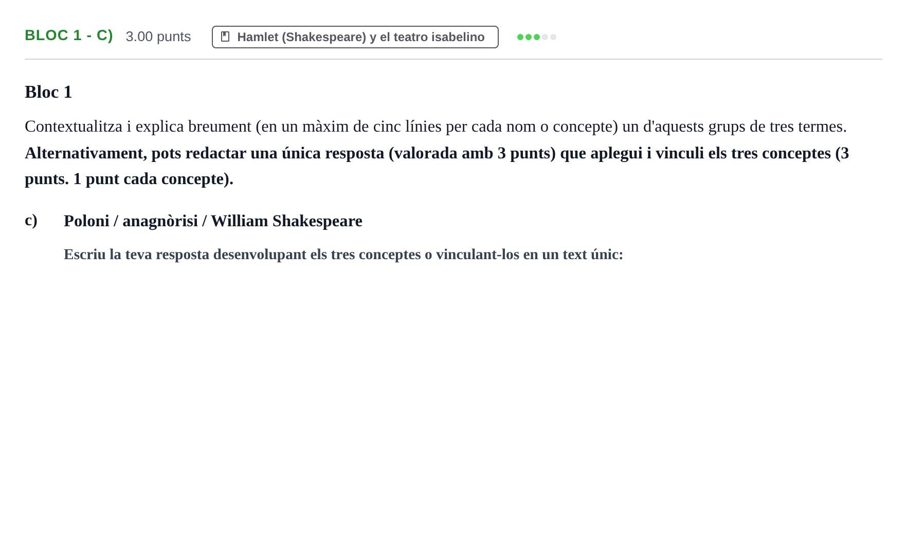Enunciado: Ejercicio Bloc 1 - c) · Literatura Dramática PAU Baleares Ordinaria 2025