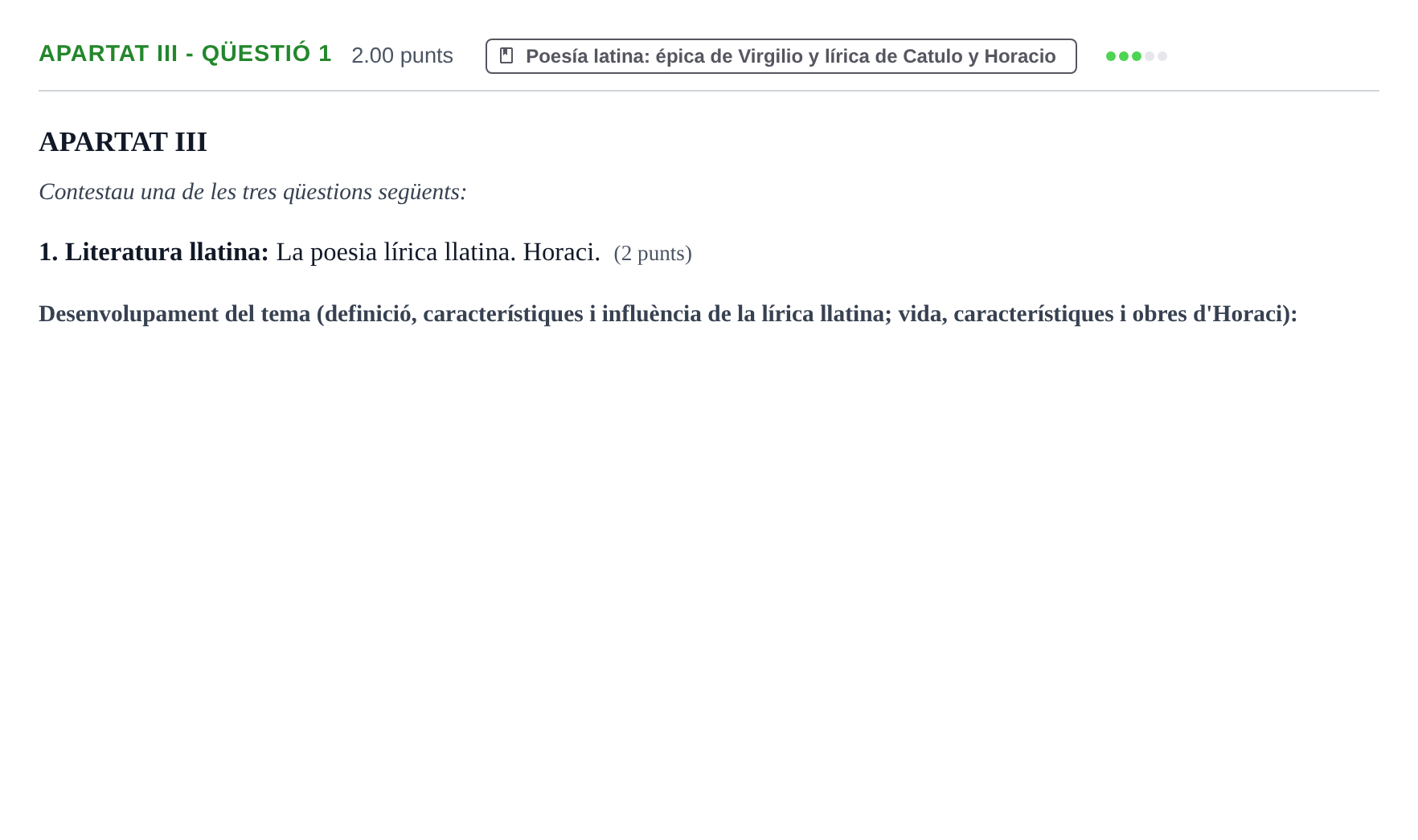 Enunciado: Ejercicio Apartat III - Qüestió 1 · Latín II PAU Baleares Extraordinaria 2025