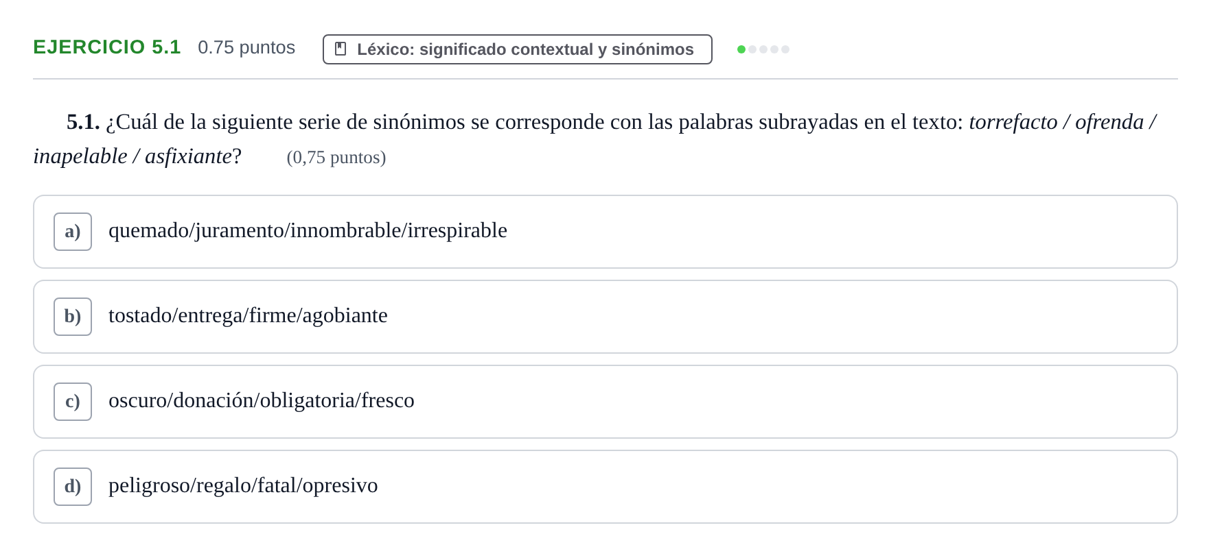 Enunciado: Ejercicio 5.1 · Lengua Castellana y Literatura II PAU Baleares Extraordinaria 2025