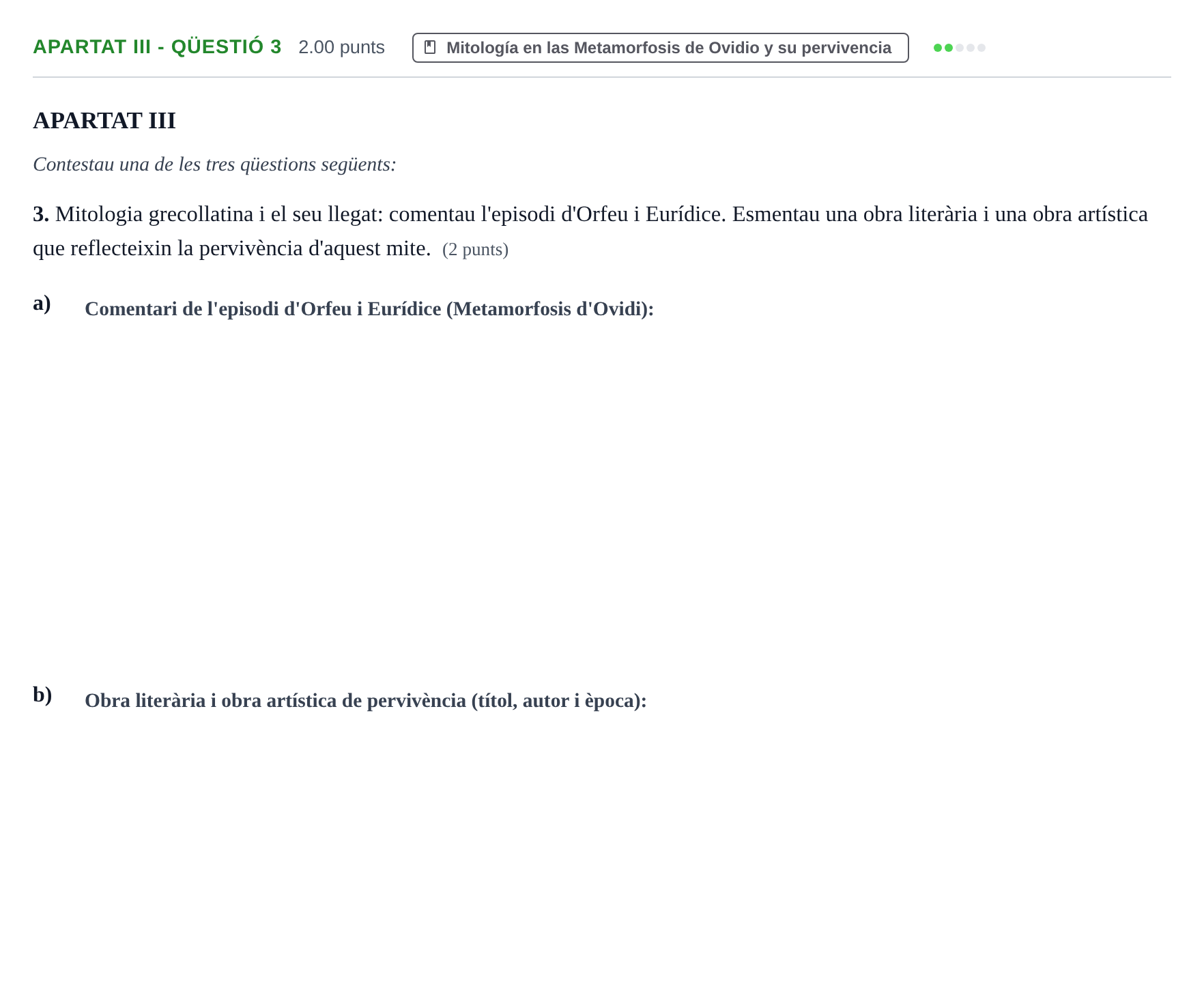 Enunciado: Ejercicio Apartat III - Qüestió 3 · Latín II PAU Baleares Ordinaria 2025