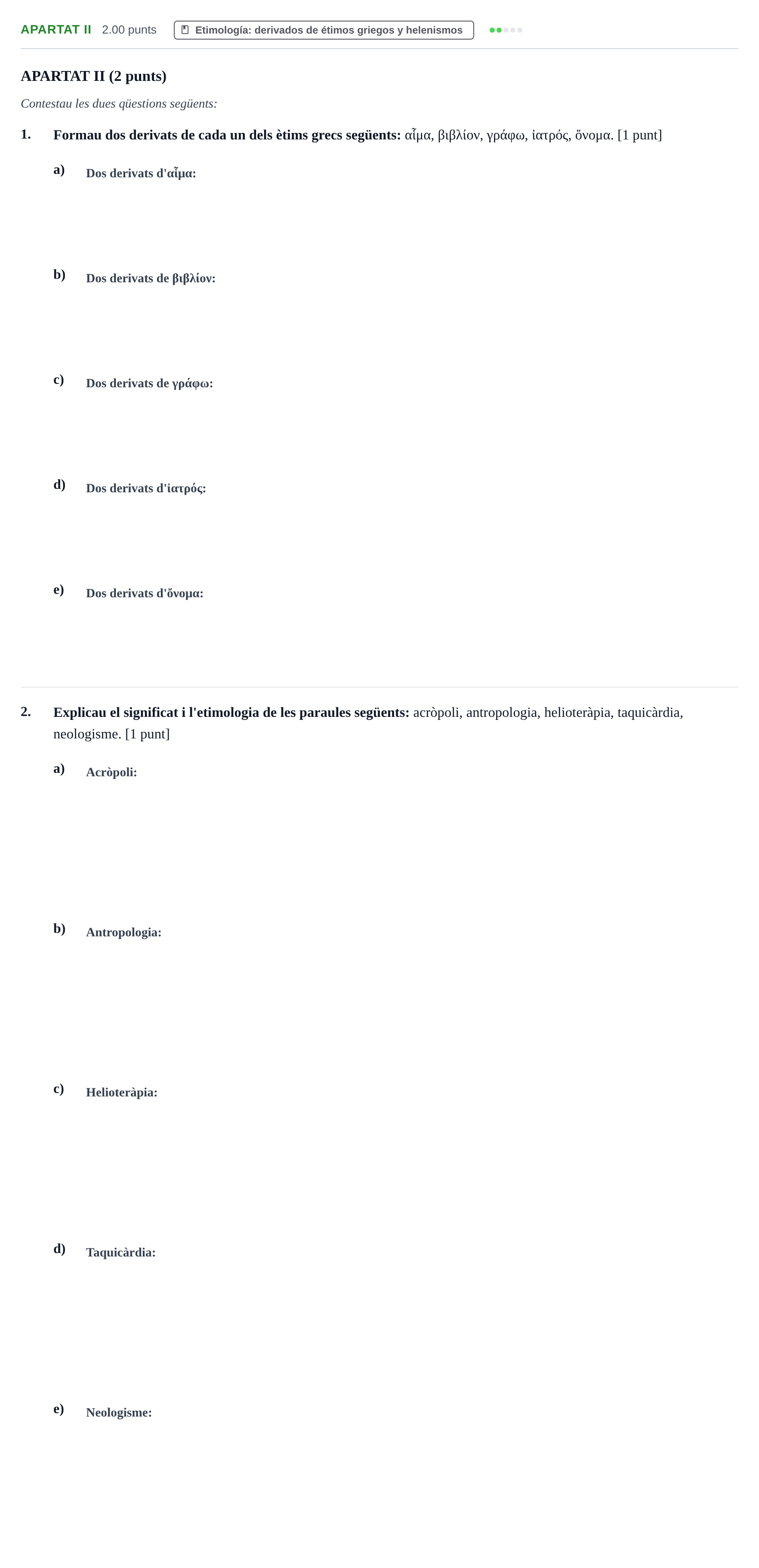 Enunciado: Ejercicio Apartat II · Griego II PAU Baleares Extraordinaria 2025
