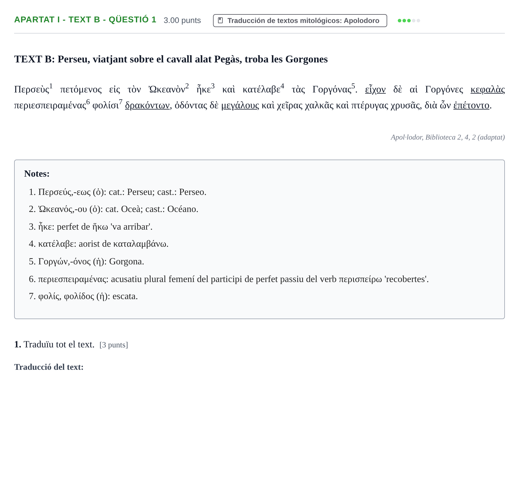 Enunciado: Ejercicio Apartat I - Text B - Qüestió 1 · Griego II PAU Baleares Ordinaria 2025