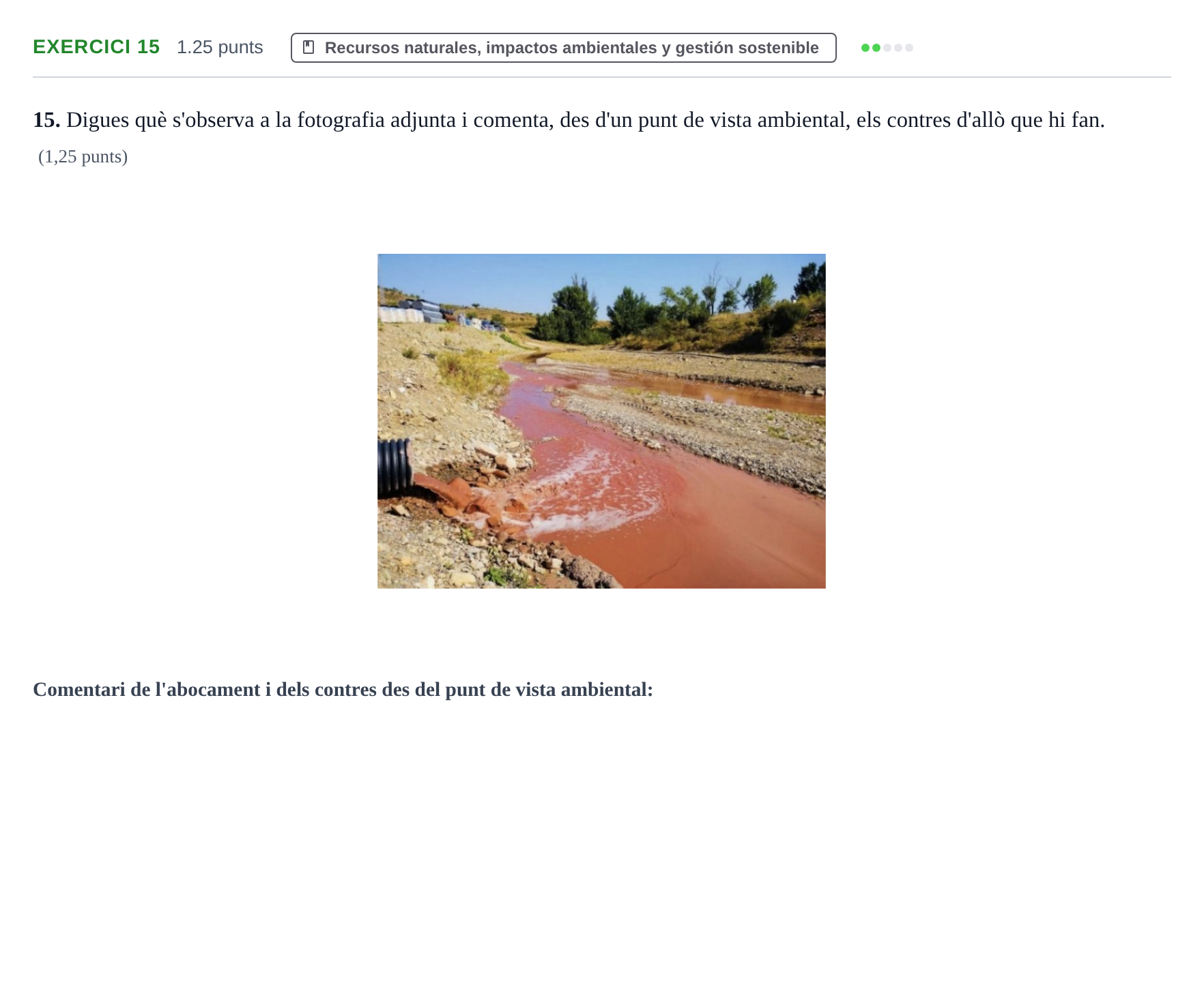 Enunciado: Problema 15 · Geología y Ciencias Ambientales PAU Baleares Extraordinaria 2025