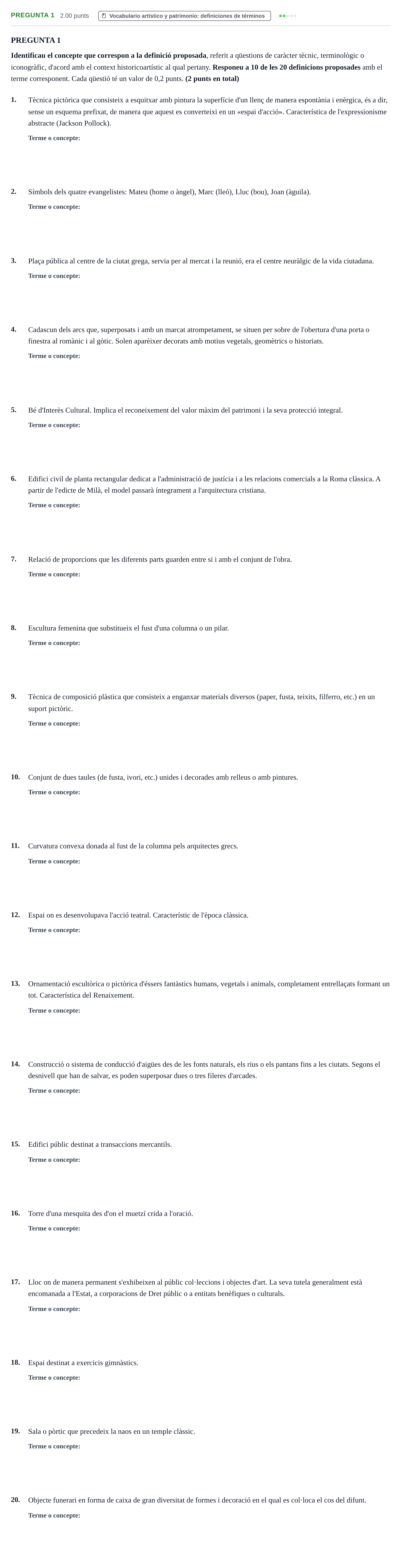 Enunciado: Pregunta 1 · Historia del Arte PAU Baleares Ordinaria 2025