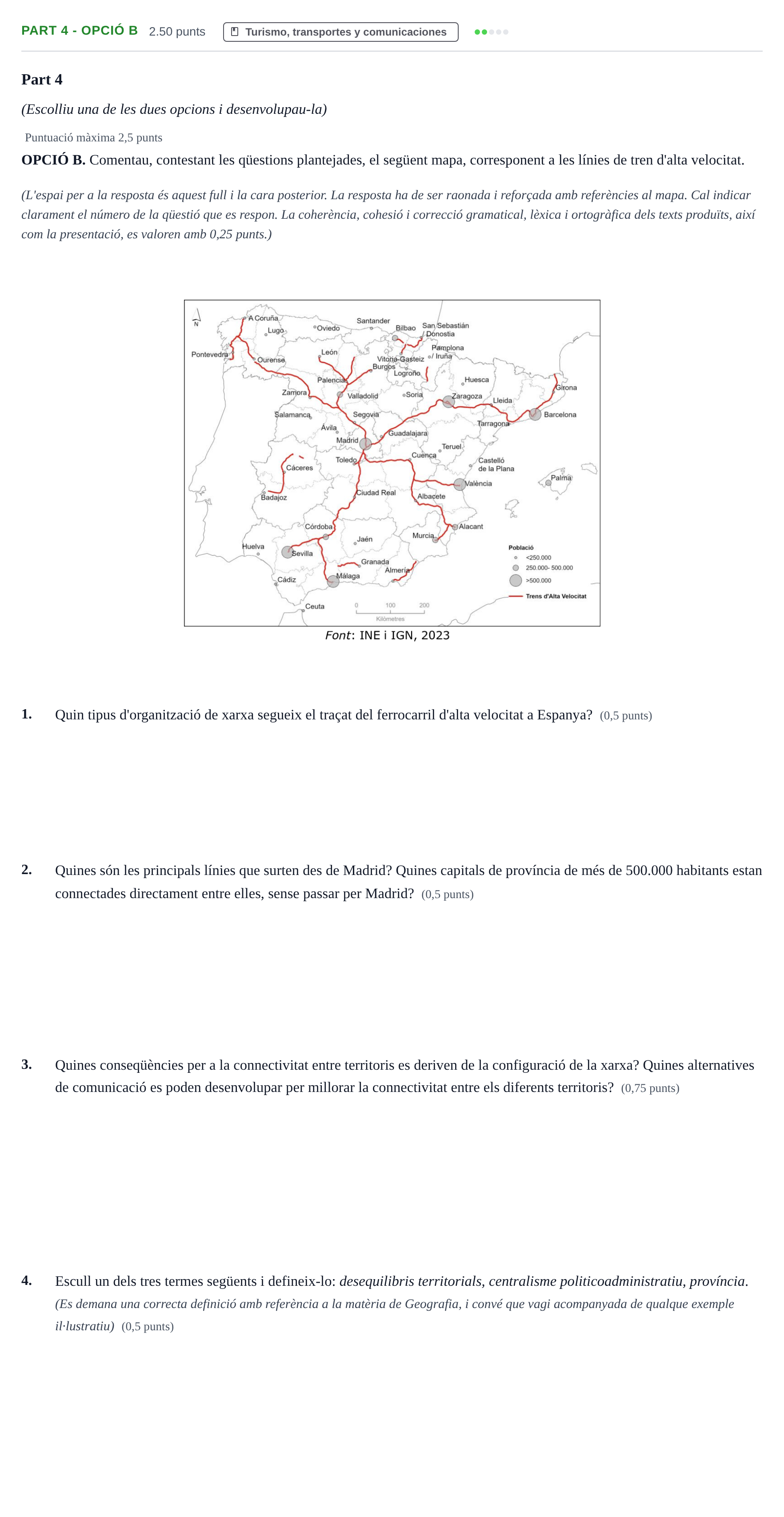 Enunciado: Part 4 - Opció B · Geografía PAU Baleares Ordinaria 2025