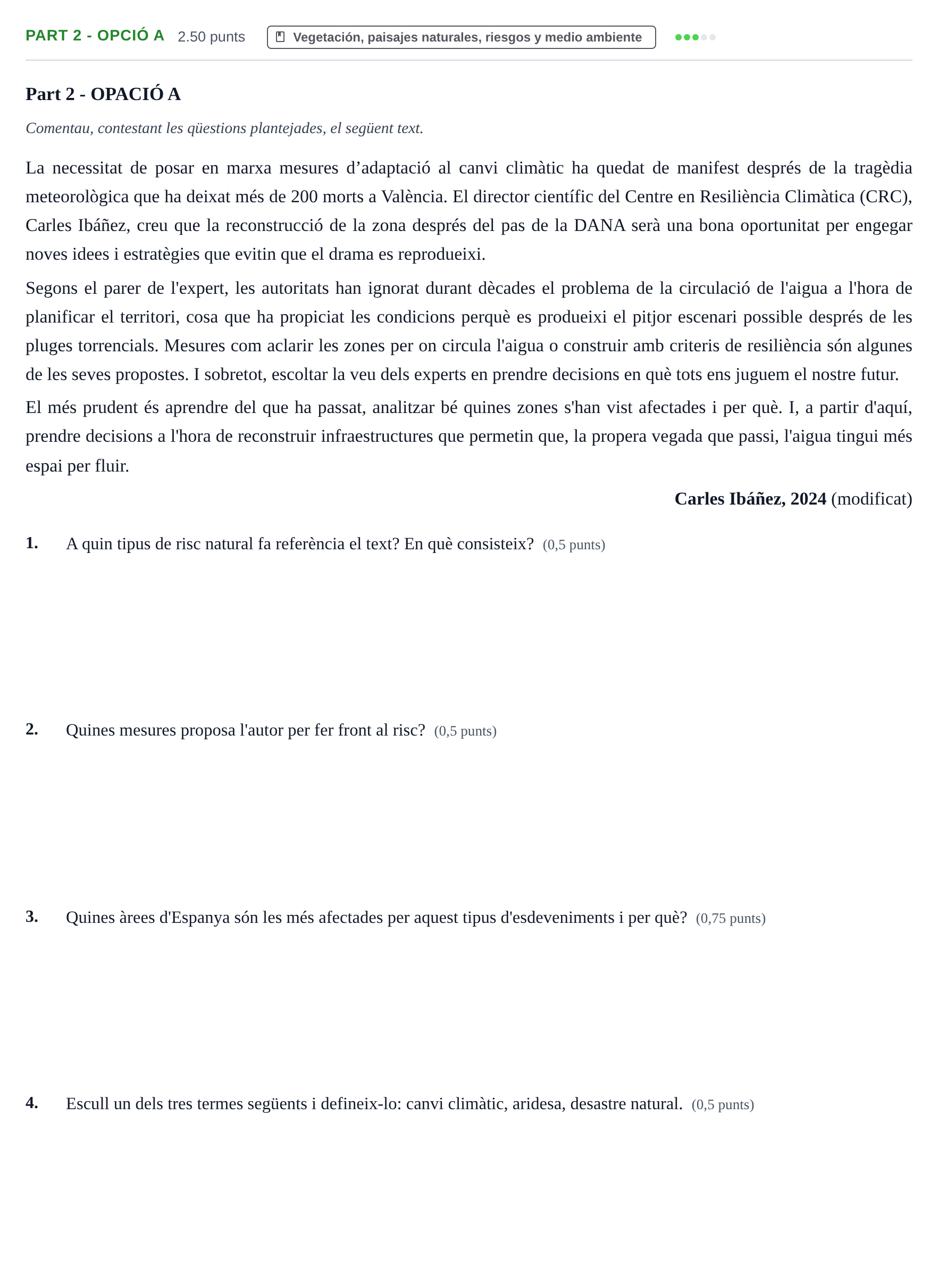 Enunciado: Part 2 - Opció A · Geografía PAU Baleares Extraordinaria 2025