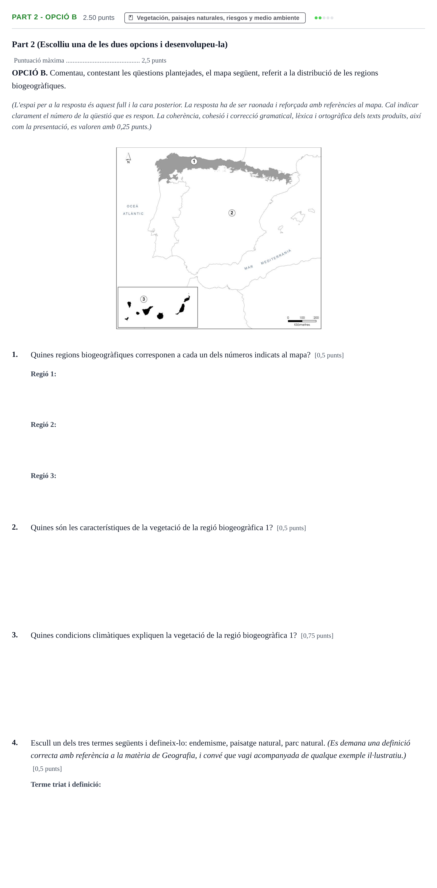 Enunciado: Part 2 - Opció B · Geografía PAU Baleares Extraordinaria 2025