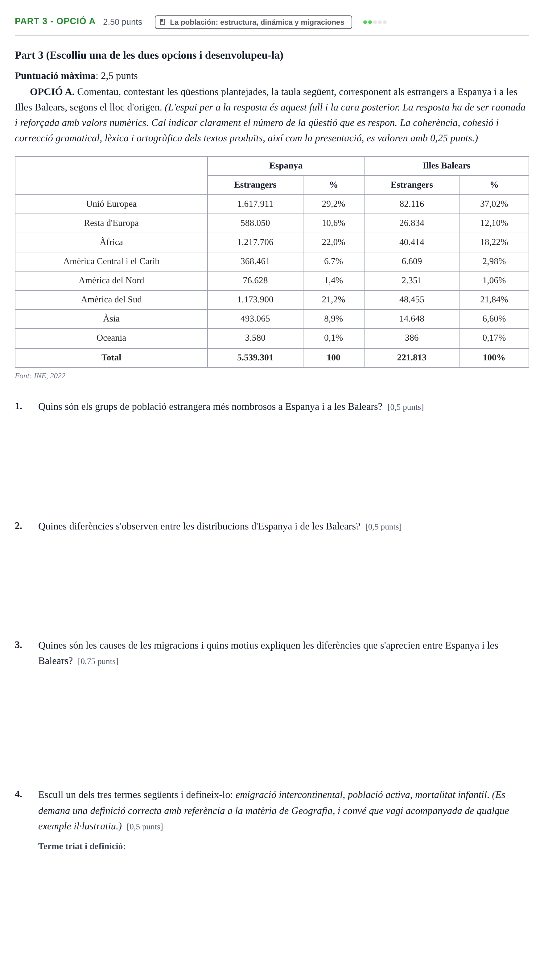 Enunciado: Part 3 - Opció A · Geografía PAU Baleares Extraordinaria 2025