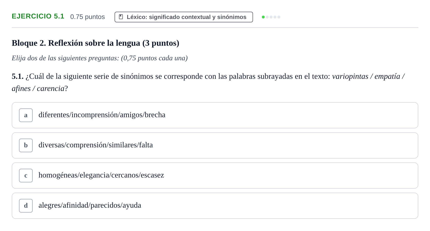 Enunciado: Ejercicio 5.1 · Lengua Castellana y Literatura II PAU Baleares Ordinaria 2025