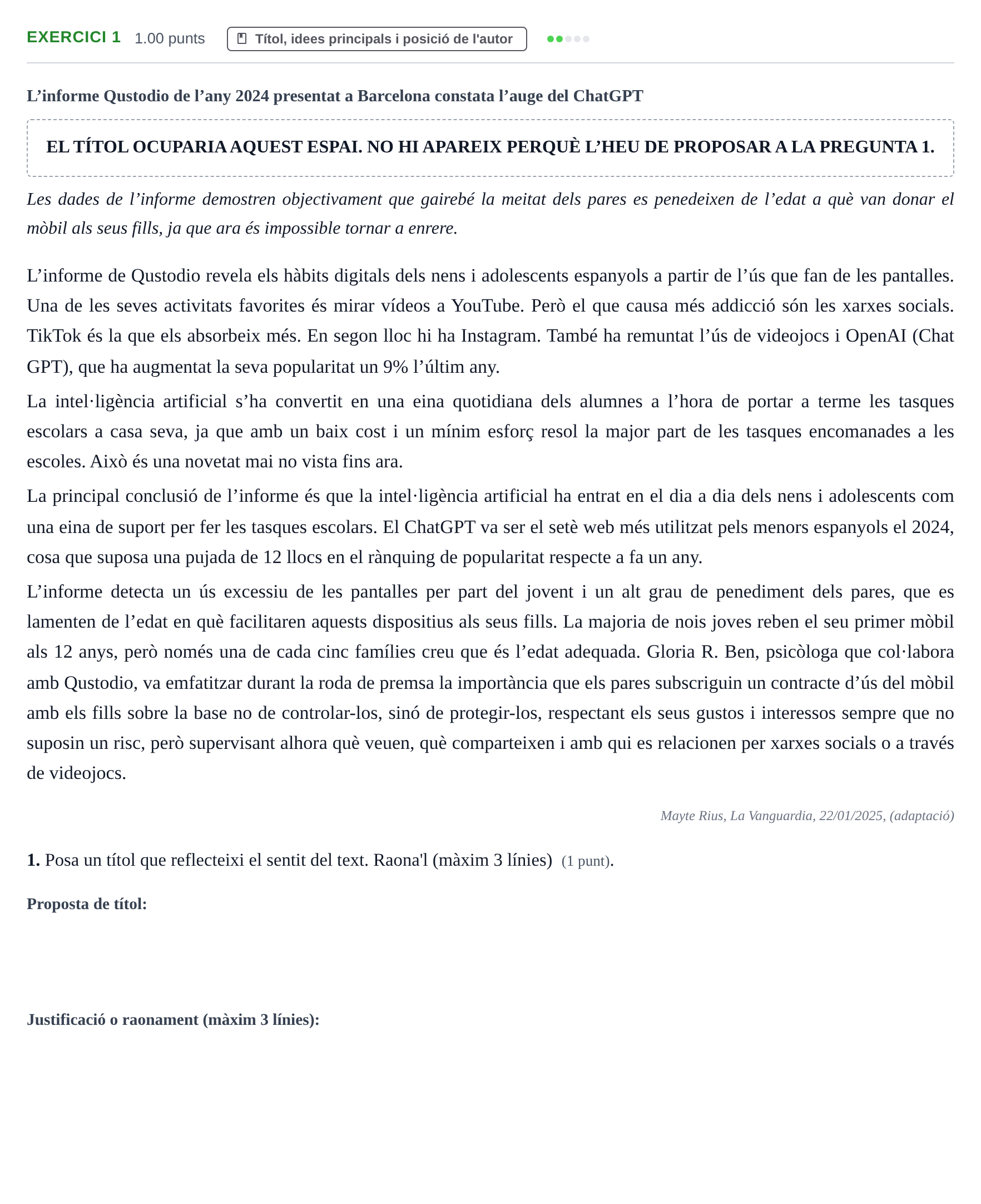 Enunciado: Problema 1 · Lengua Catalana y Literatura II PAU Baleares Extraordinaria 2025