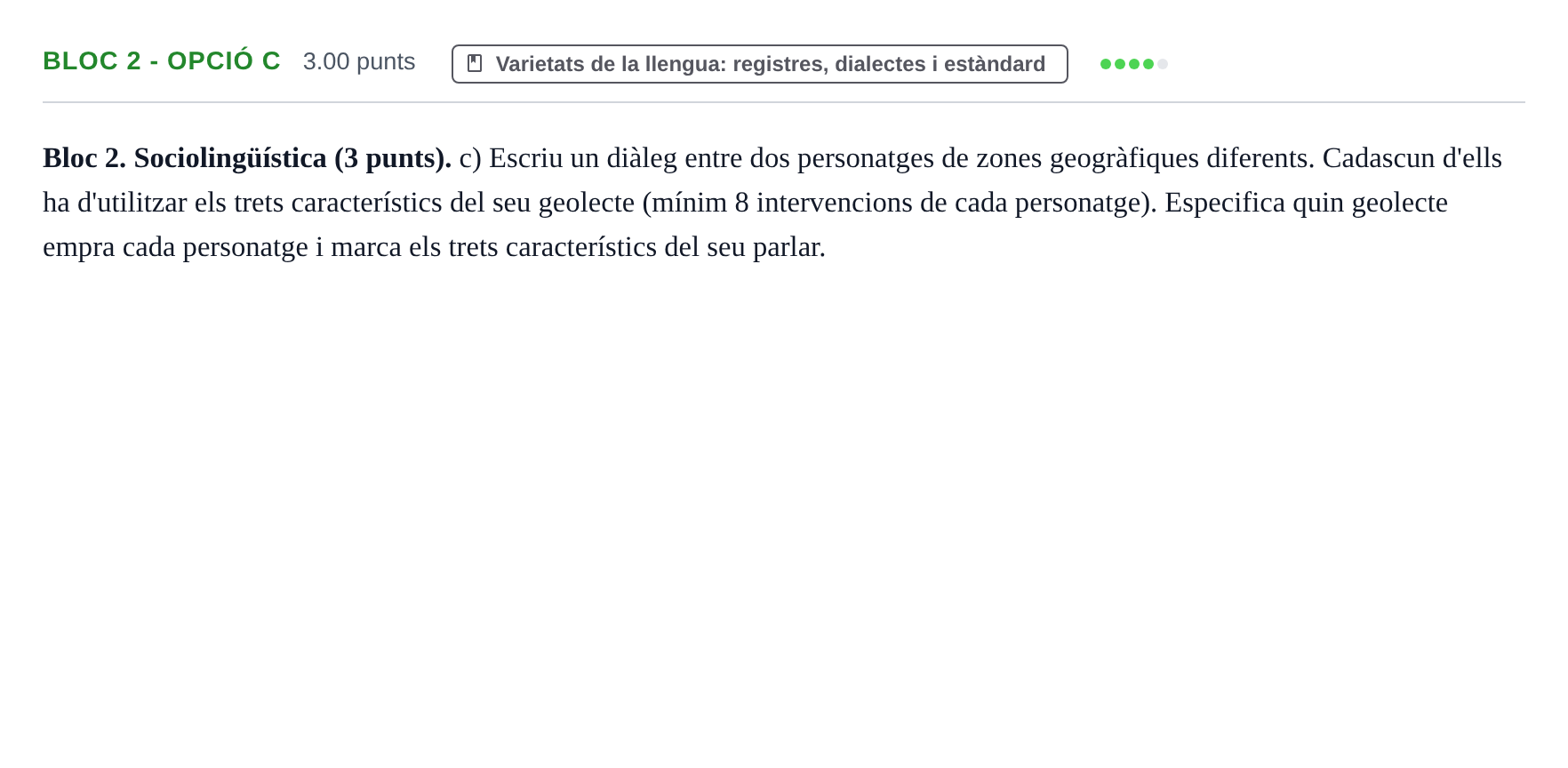 Enunciado: Ejercicio Bloc 2 - Opció c · Lengua Catalana y Literatura II PAU Baleares Extraordinaria 2025