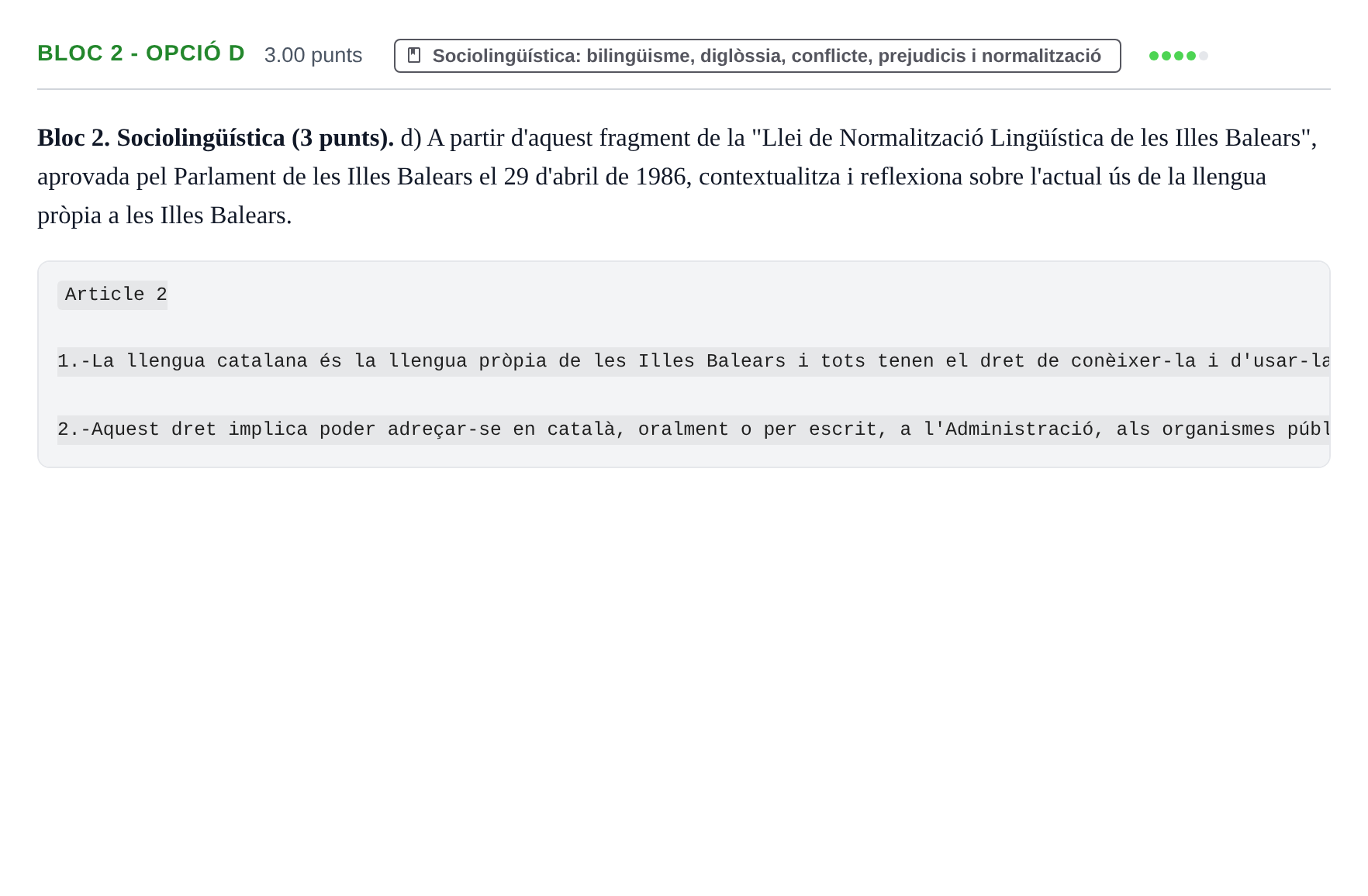 Enunciado: Ejercicio Bloc 2 - Opció d · Lengua Catalana y Literatura II PAU Baleares Extraordinaria 2025
