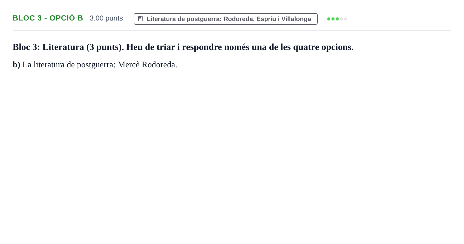 Enunciado: Ejercicio Bloc 3 - Opció b · Lengua Catalana y Literatura II PAU Baleares Extraordinaria 2025