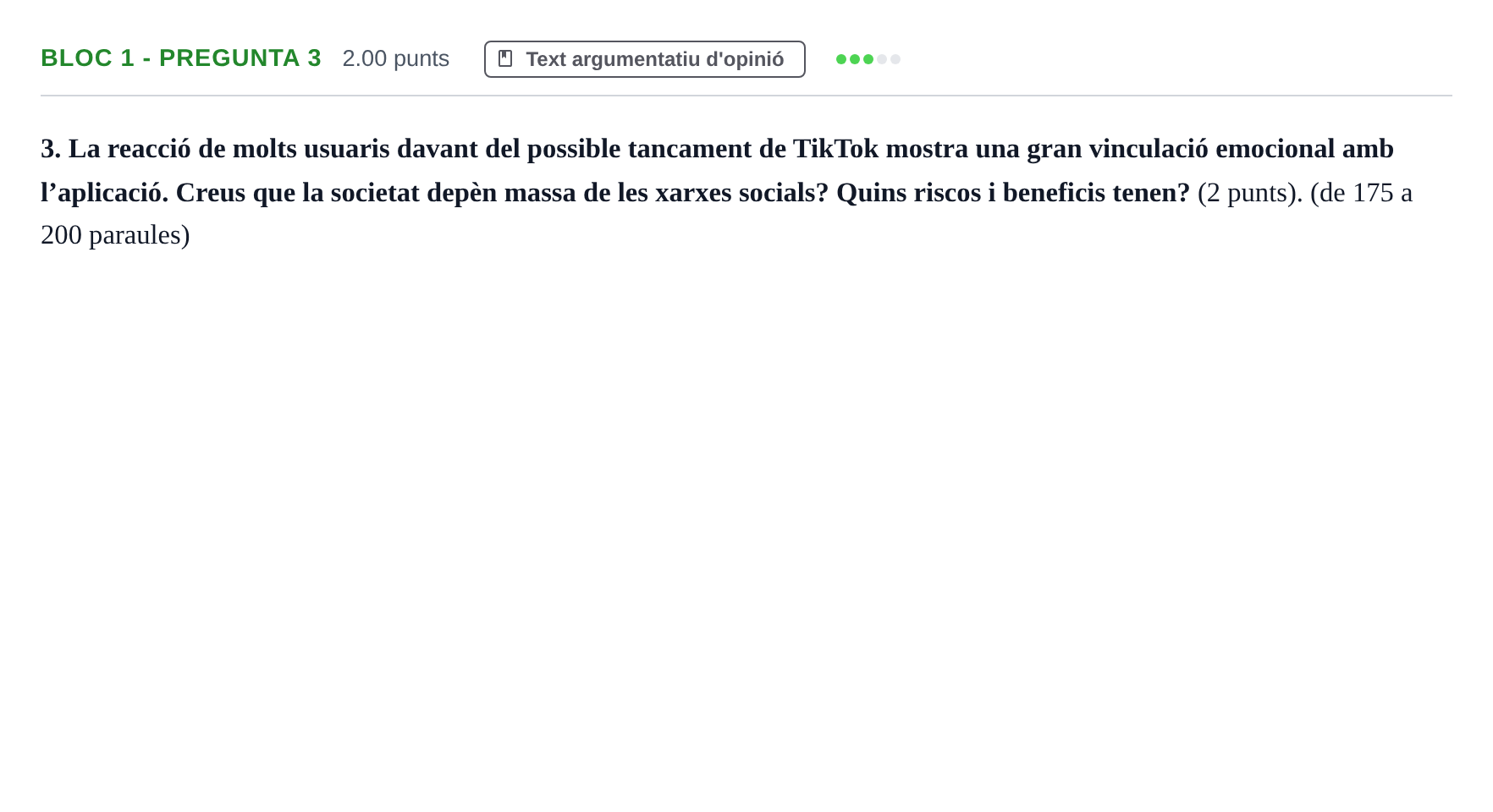 Enunciado: Ejercicio Bloc 1 - Pregunta 3 · Lengua Catalana y Literatura II PAU Baleares Ordinaria 2025