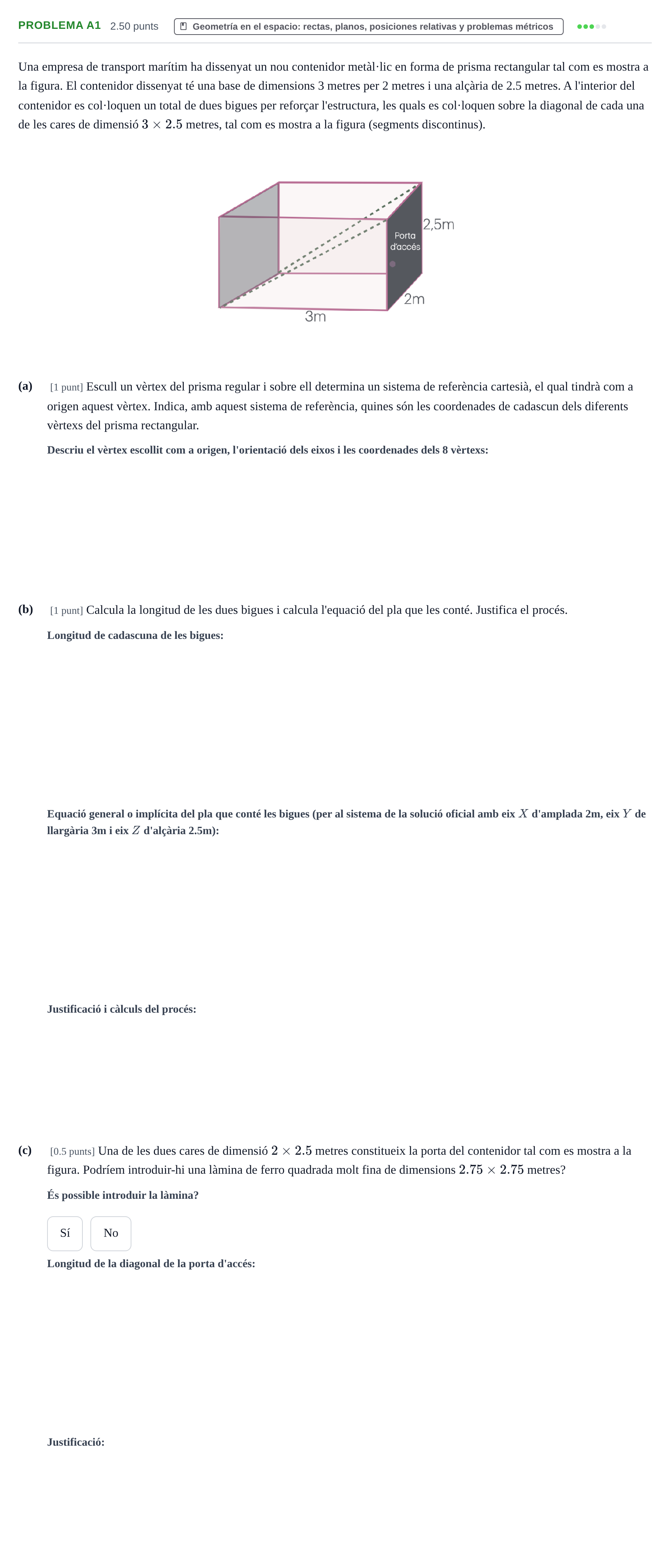 Enunciado: Problema A1 · Matemáticas II PAU Baleares Extraordinaria 2025