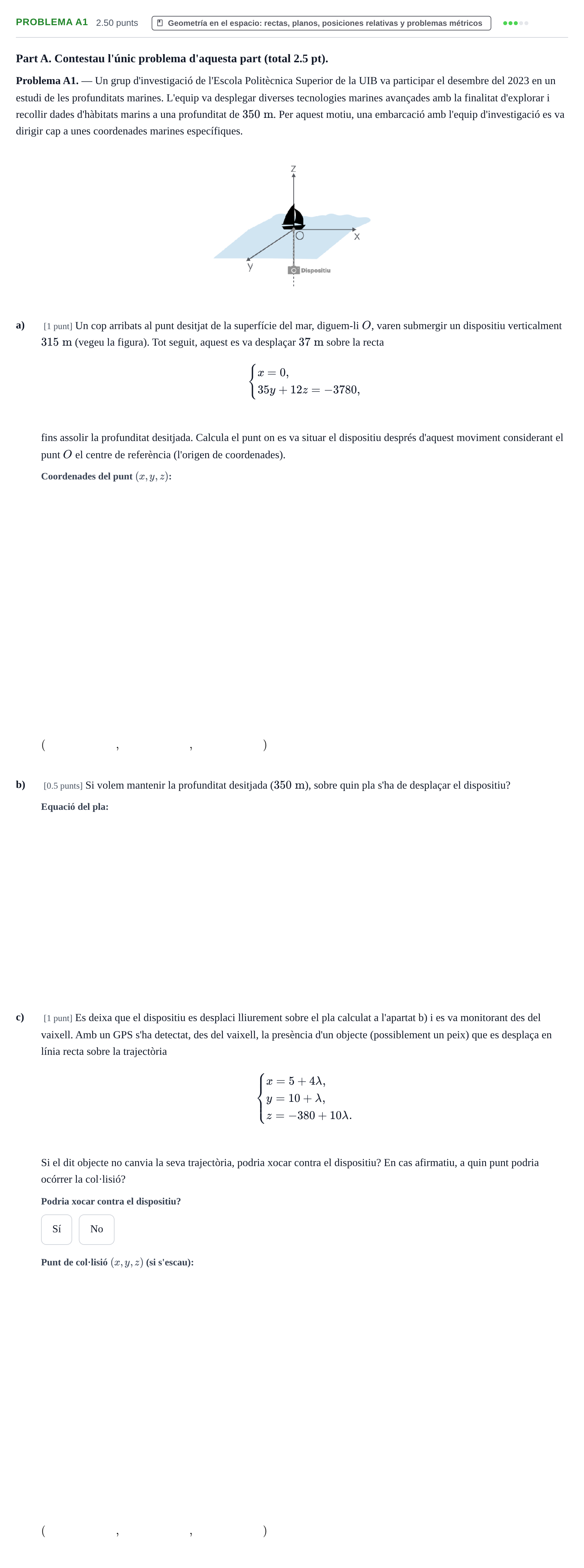 Enunciado: Problema A1 · Matemáticas II PAU Baleares Ordinaria 2025