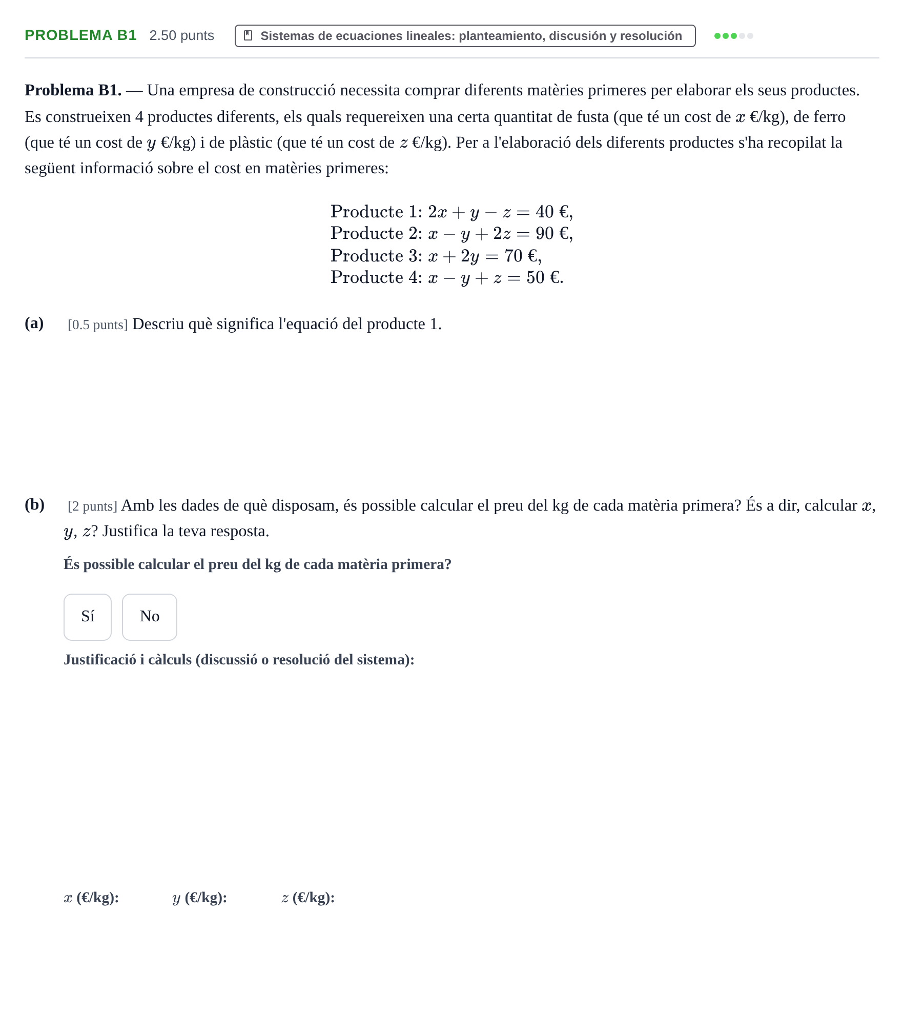 Enunciado: Problema B1 · Matemáticas II PAU Baleares Ordinaria 2025