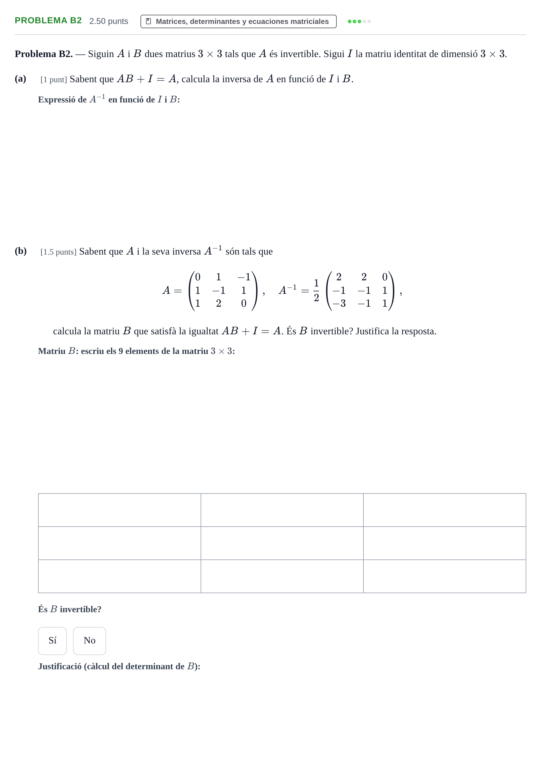 Enunciado: Problema B2 · Matemáticas II PAU Baleares Ordinaria 2025
