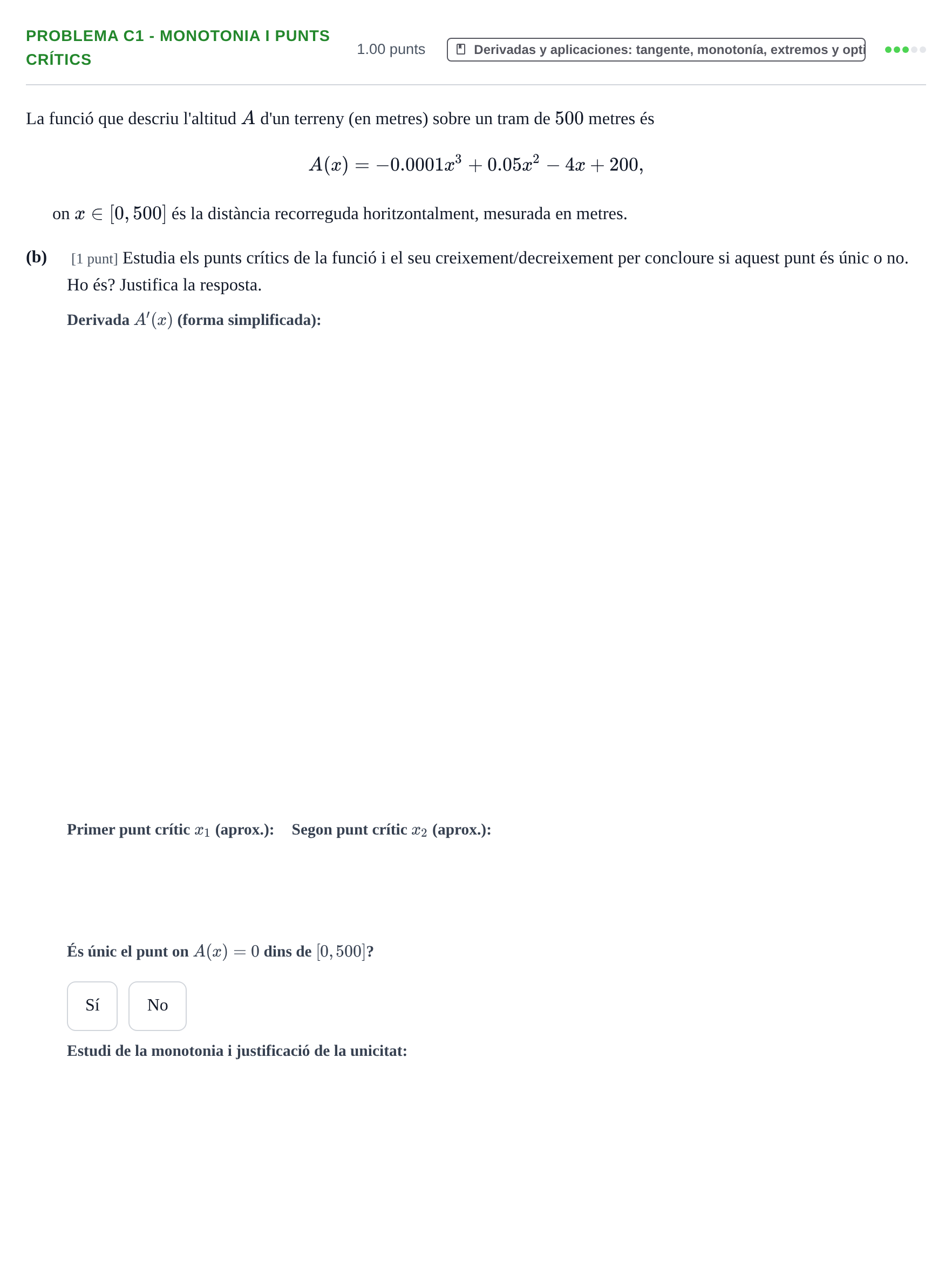 Enunciado: Problema C1 - Monotonia i punts crítics · Matemáticas II PAU Baleares Ordinaria 2025