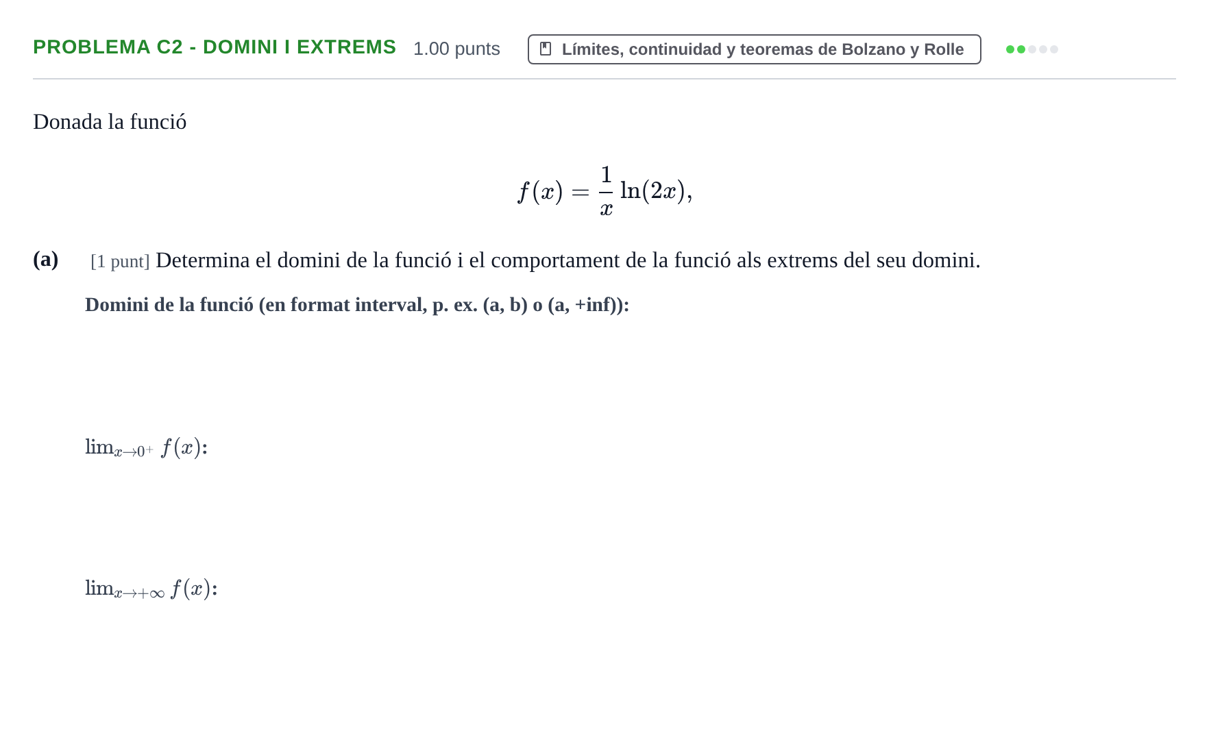 Enunciado: Problema C2 - Domini i extrems · Matemáticas II PAU Baleares Ordinaria 2025