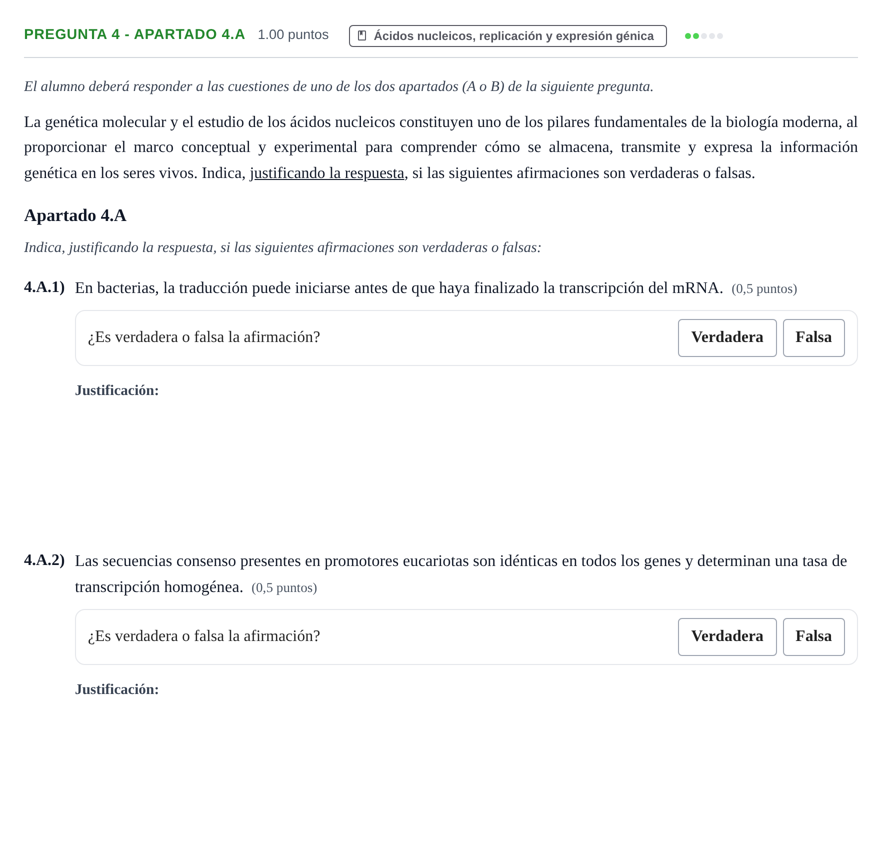 Enunciado: Pregunta 4 - Apartado 4.A · Biología PAU La Rioja Extraordinaria 2026