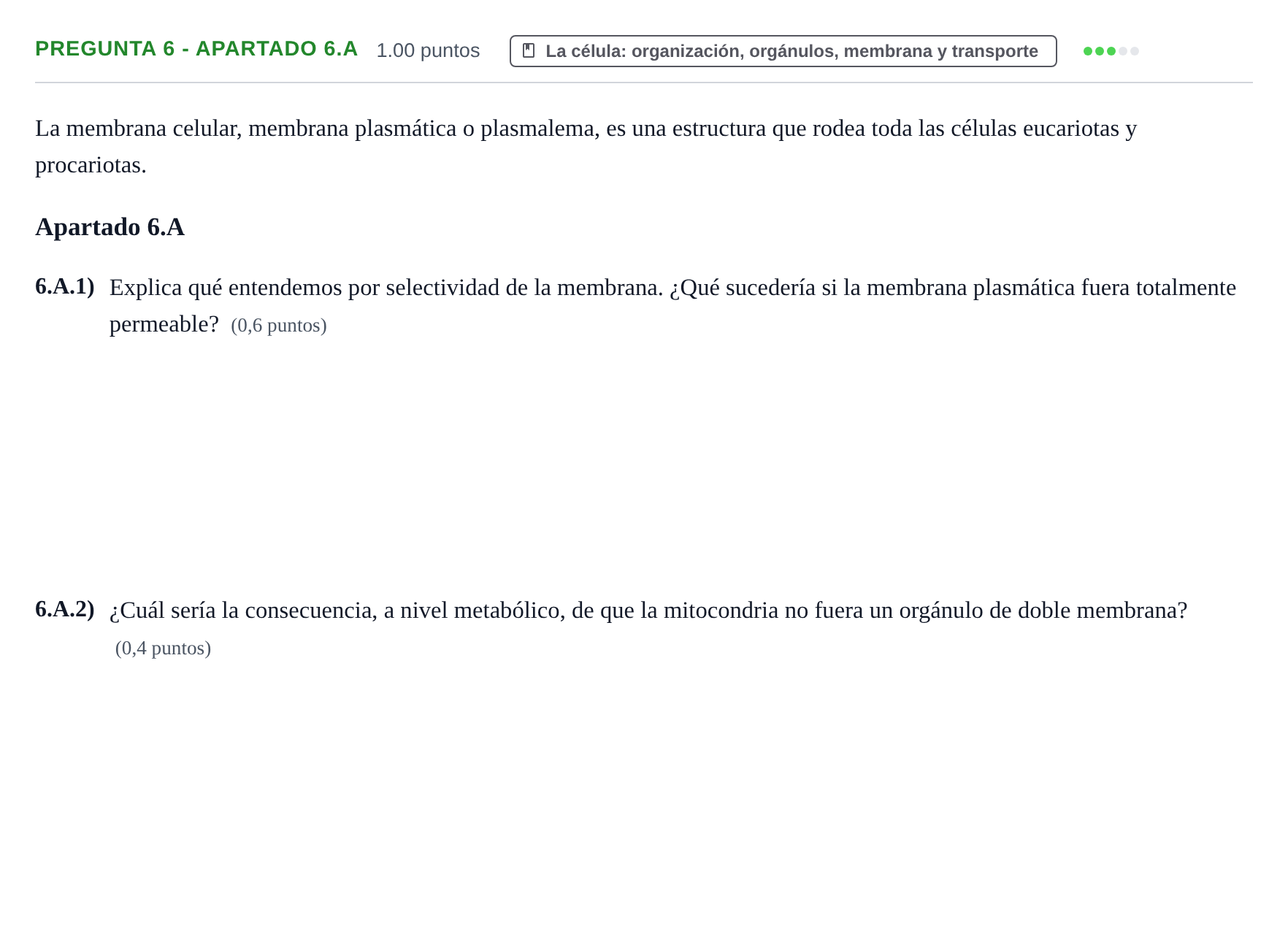 Enunciado: Pregunta 6 - Apartado 6.A · Biología PAU La Rioja Extraordinaria 2026