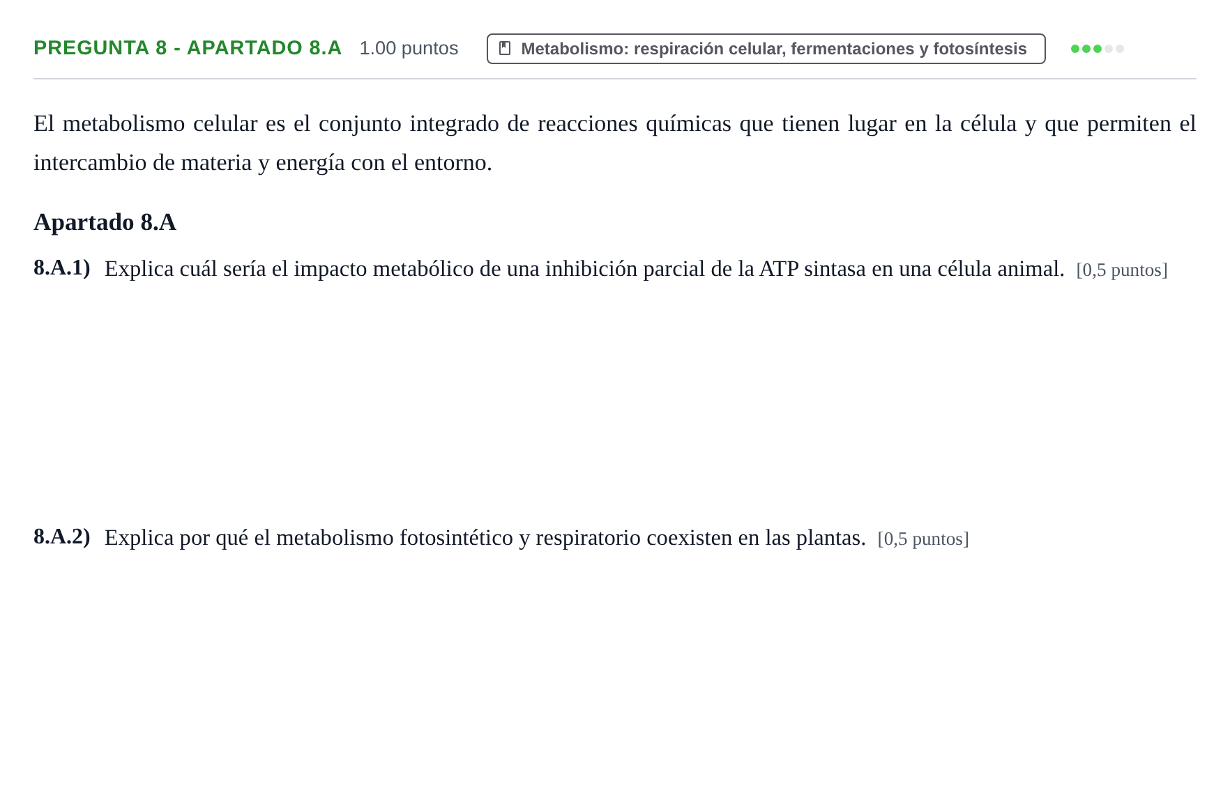 Enunciado: Pregunta 8 - Apartado 8.A · Biología PAU La Rioja Extraordinaria 2026