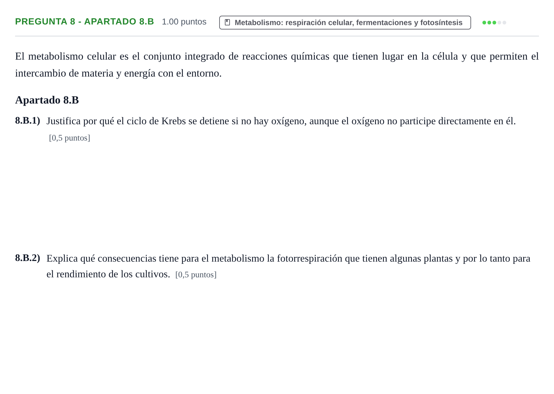 Enunciado: Pregunta 8 - Apartado 8.B · Biología PAU La Rioja Extraordinaria 2026