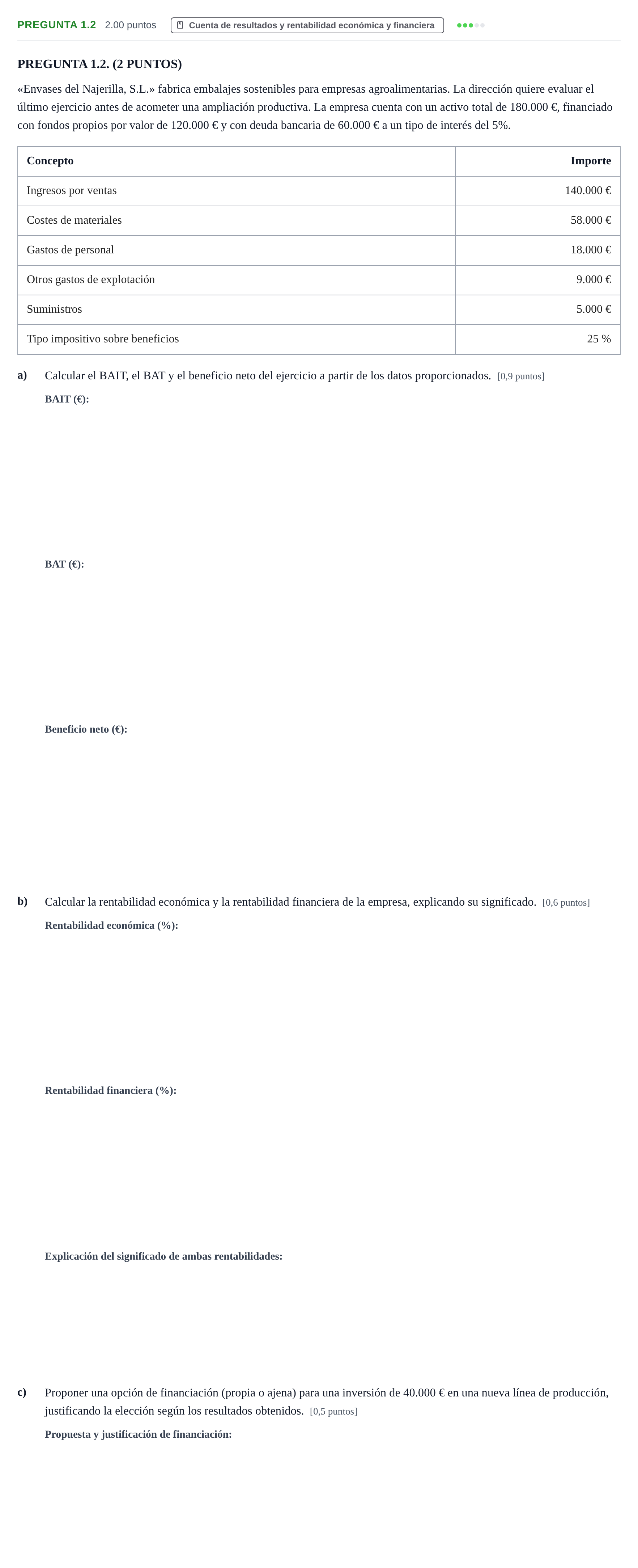 Enunciado: Pregunta 1.2 · Empresa y Diseño de Modelos de Negocio PAU La Rioja Extraordinaria 2026