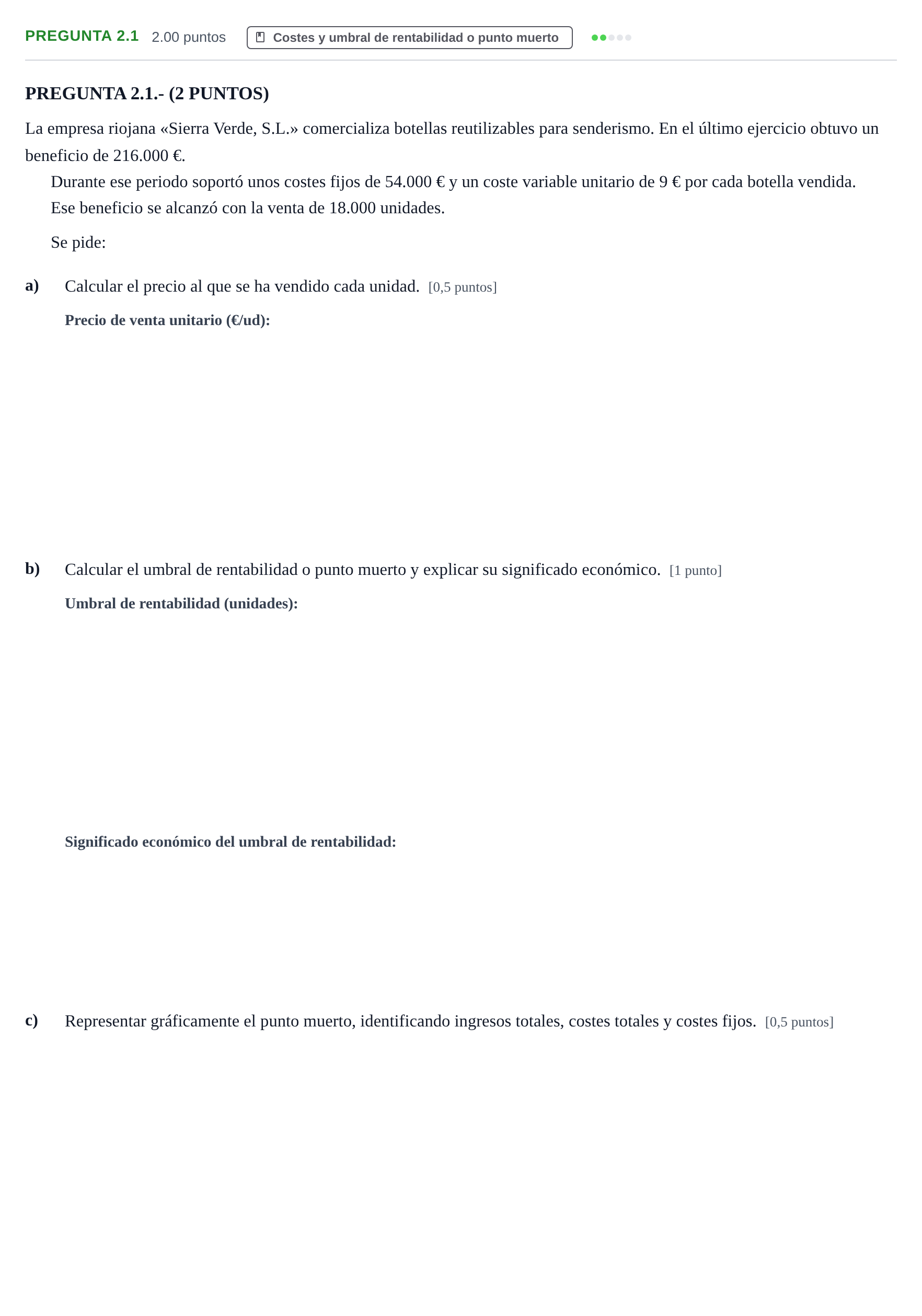 Enunciado: Pregunta 2.1 · Empresa y Diseño de Modelos de Negocio PAU La Rioja Extraordinaria 2026