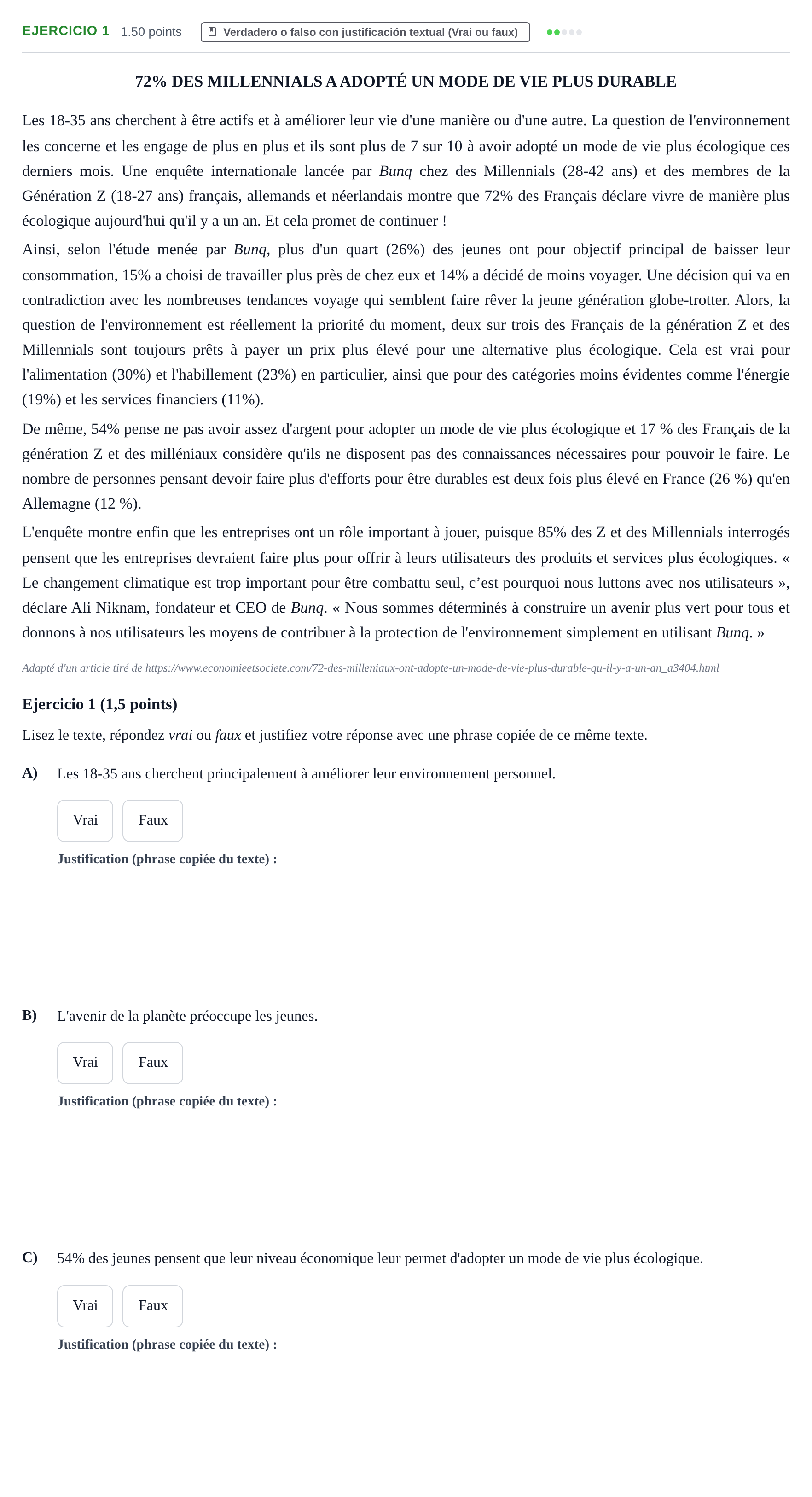 Enunciado: Ejercicio 1 · Francés PAU La Rioja Extraordinaria 2026