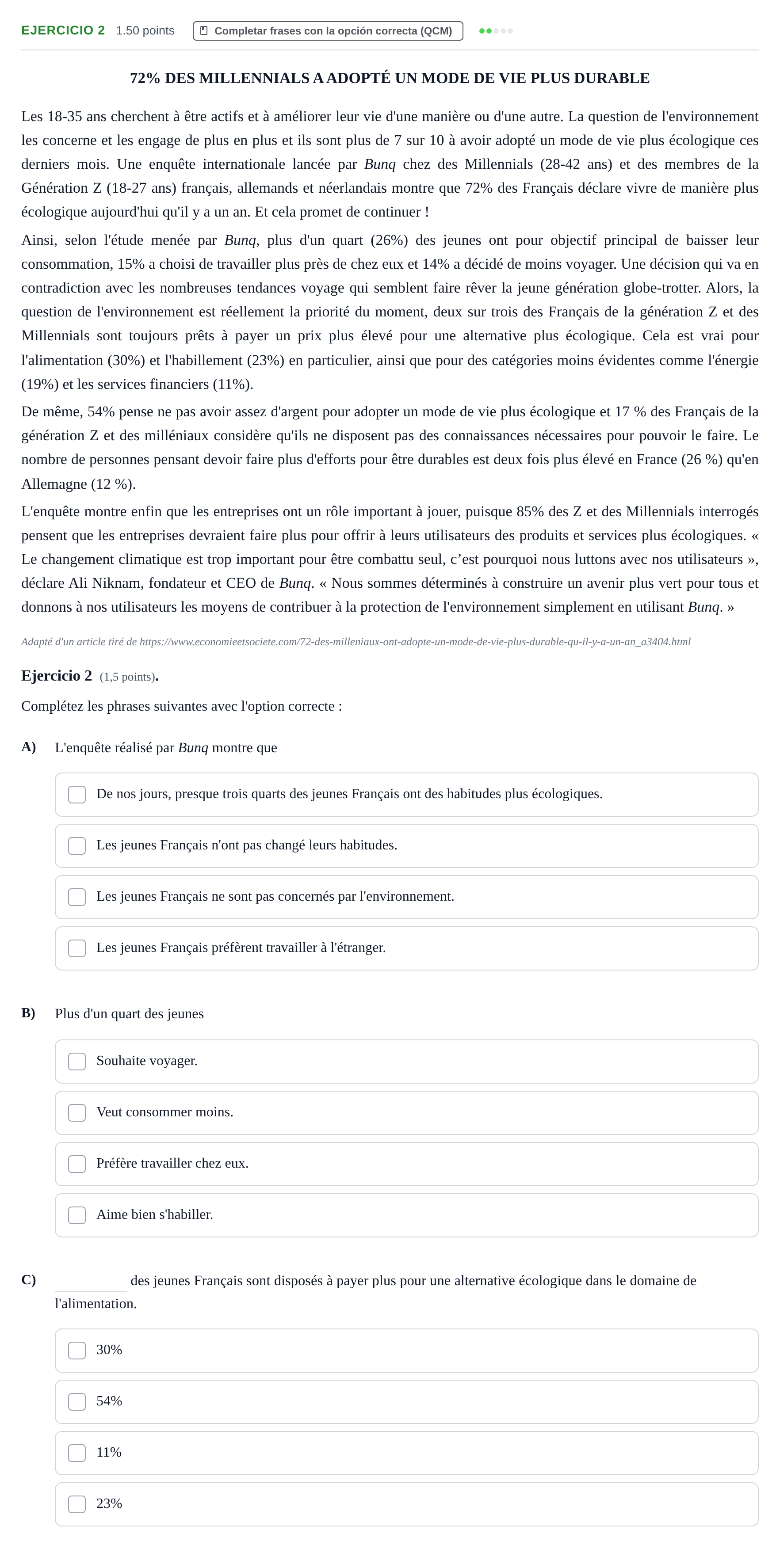 Enunciado: Ejercicio 2 · Francés PAU La Rioja Extraordinaria 2026