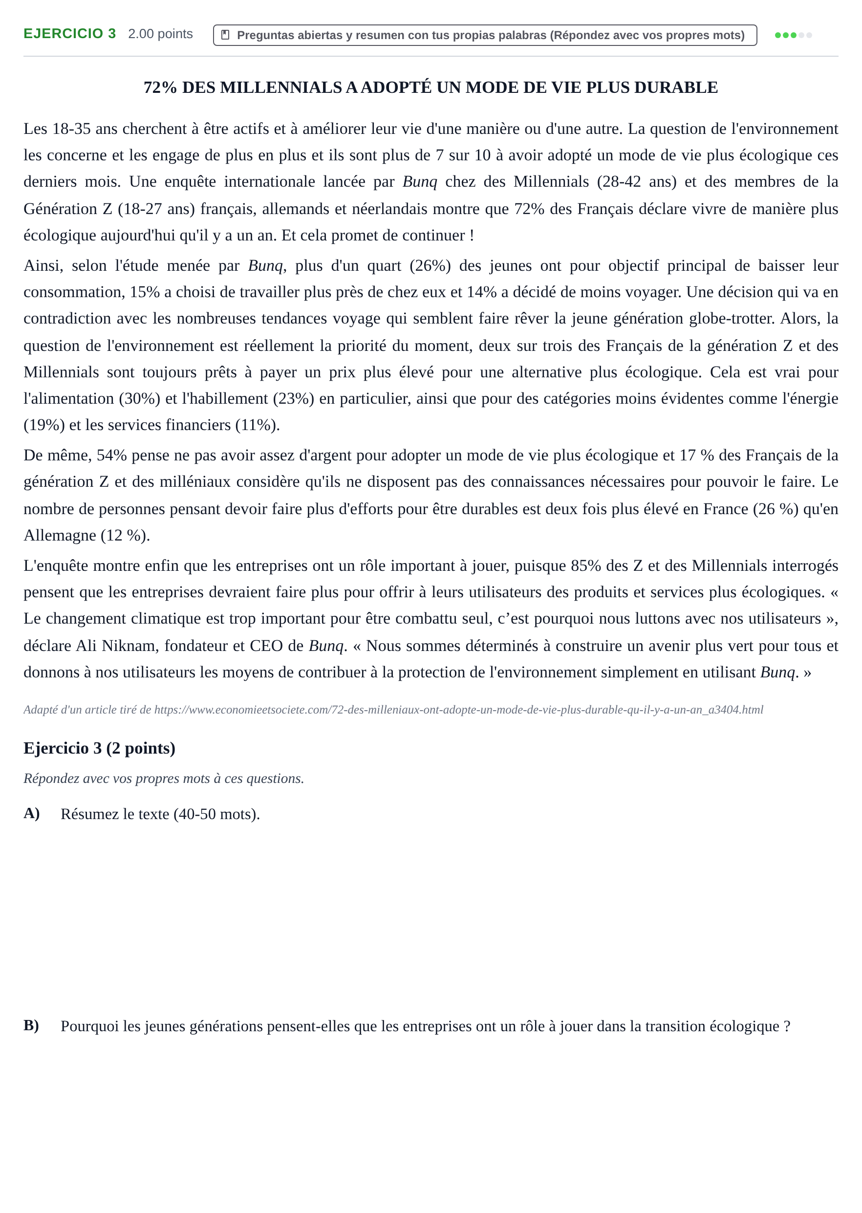 Enunciado: Ejercicio 3 · Francés PAU La Rioja Extraordinaria 2026