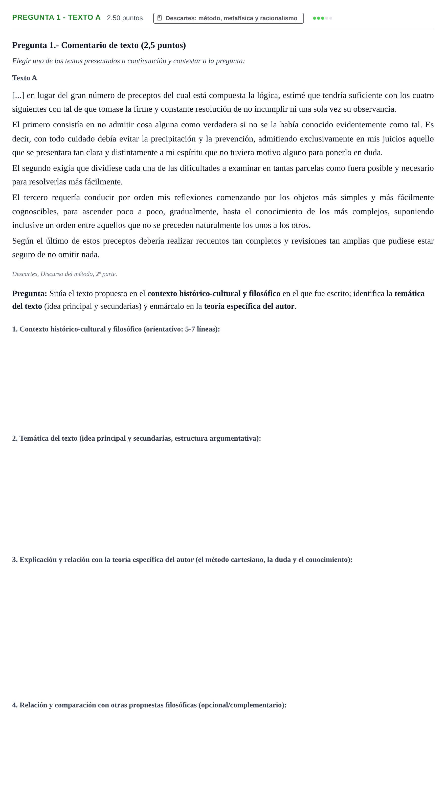 Enunciado: Pregunta 1 - Texto A · Historia de la Filosofía PAU La Rioja Extraordinaria 2026