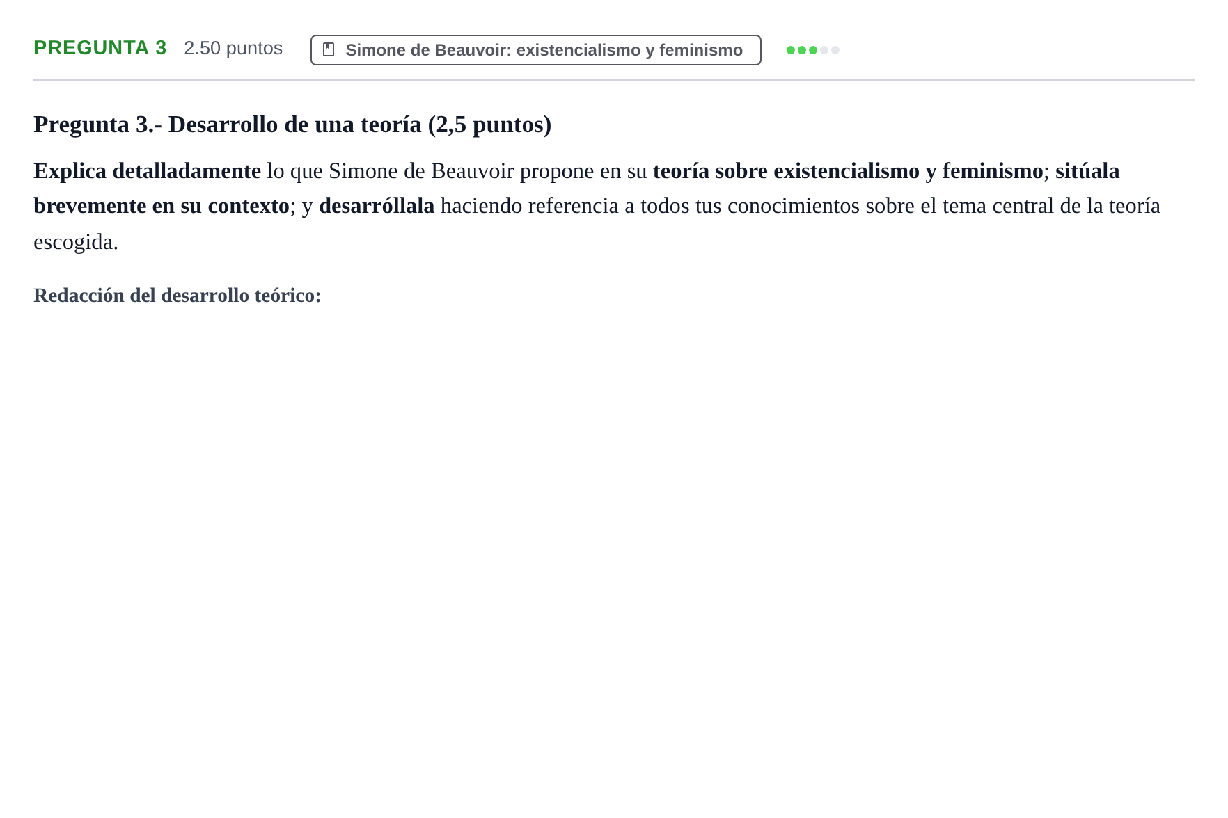 Enunciado: Pregunta 3 - Simone de Beauvoir · Historia de la Filosofía PAU La Rioja Extraordinaria 2026