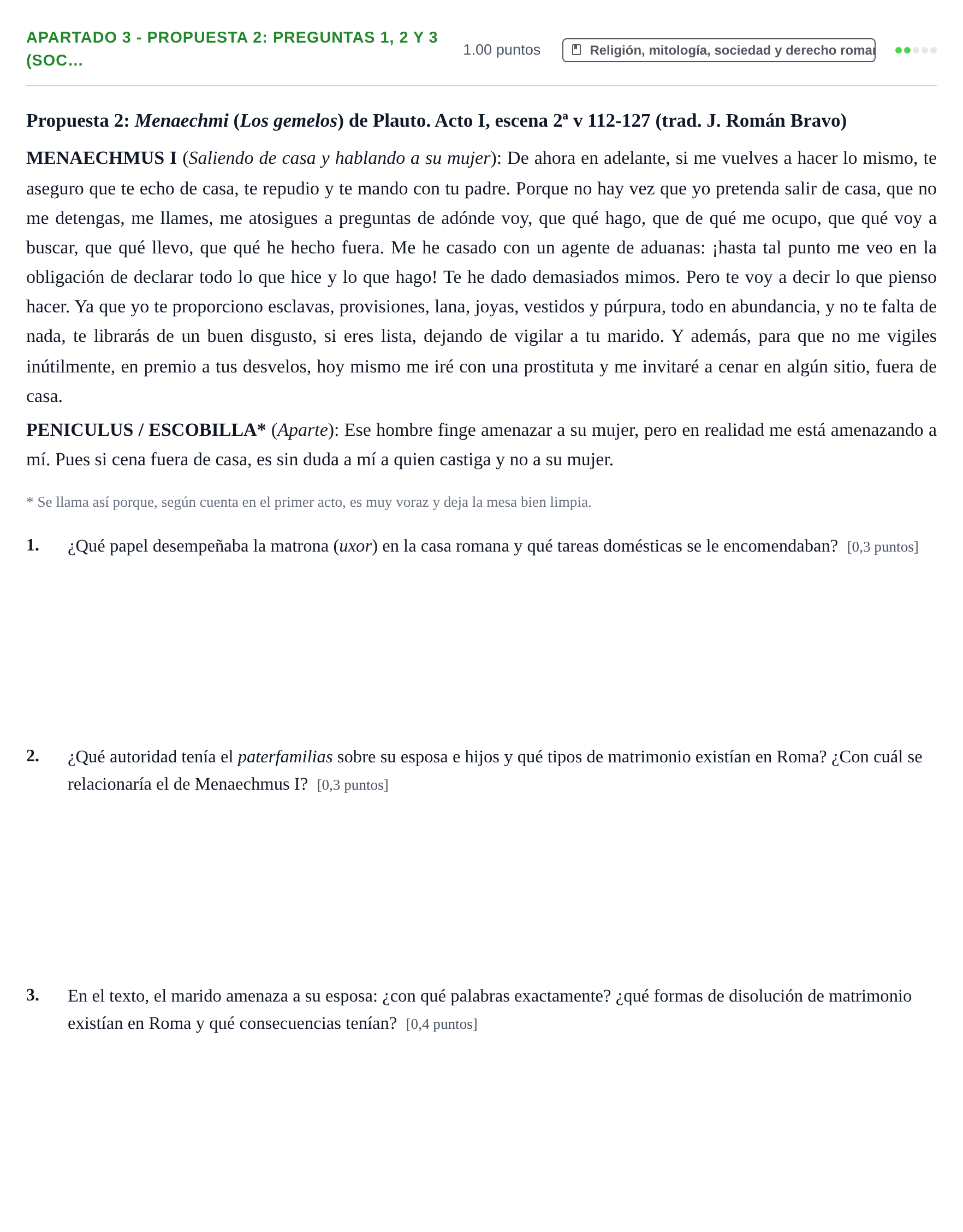 Enunciado: Apartado 3 - Propuesta 2: Preguntas 1, 2 y 3 (Soc… · Latín II PAU La Rioja Extraordinaria 2026