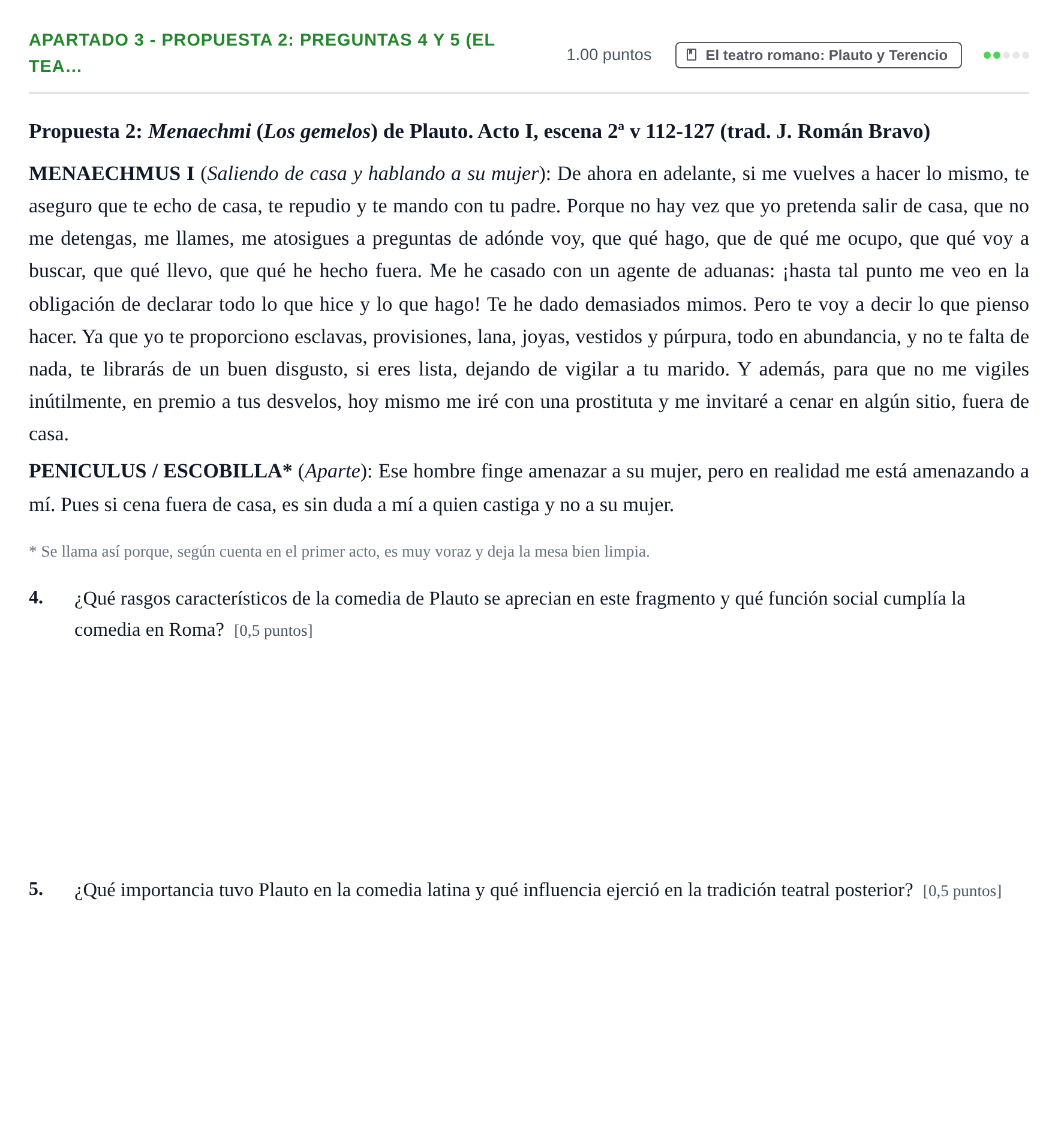 Enunciado: Apartado 3 - Propuesta 2: Preguntas 4 y 5 (El tea… · Latín II PAU La Rioja Extraordinaria 2026
