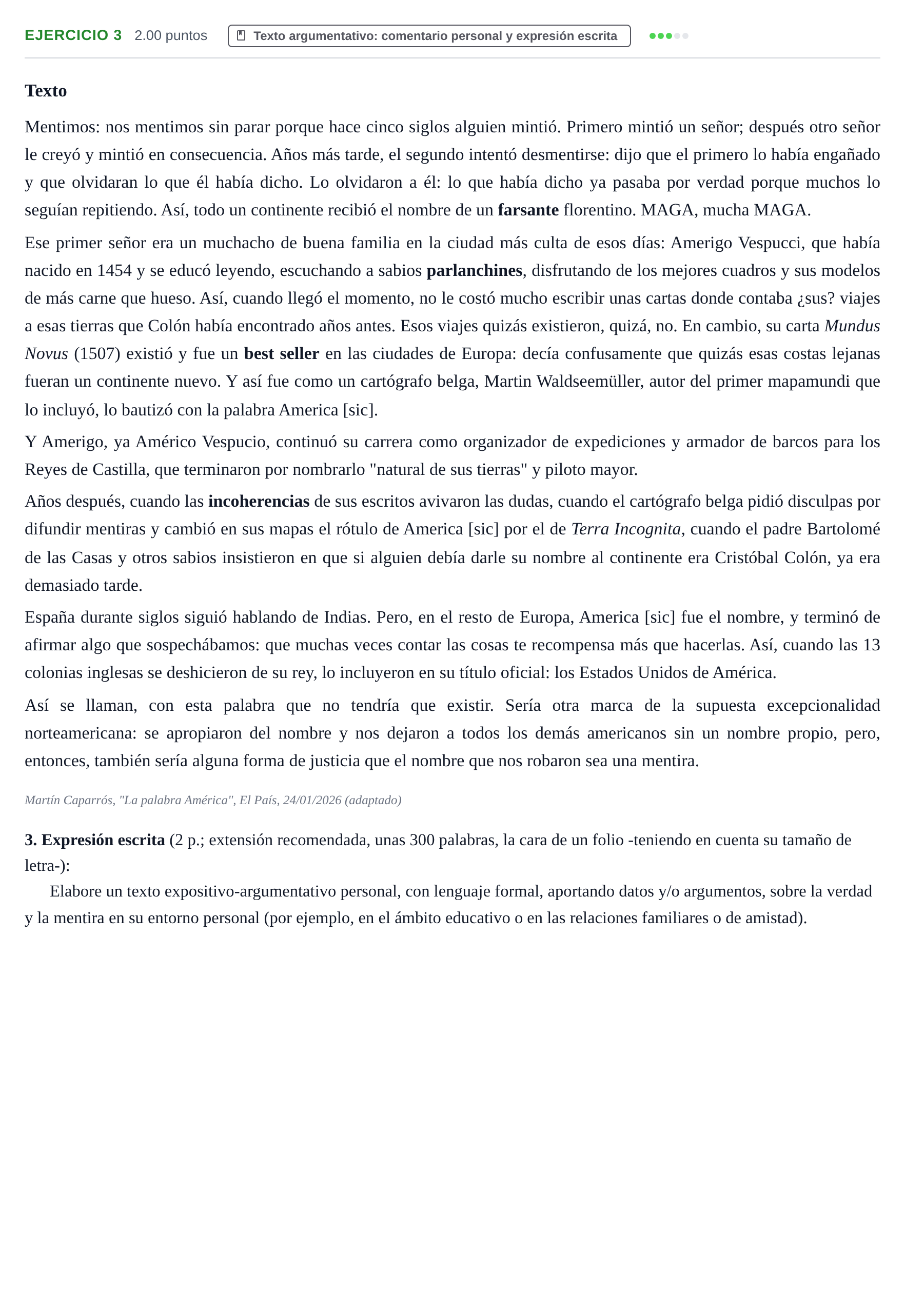 Enunciado: Problema 3 · Lengua Castellana y Literatura II PAU La Rioja Extraordinaria 2026