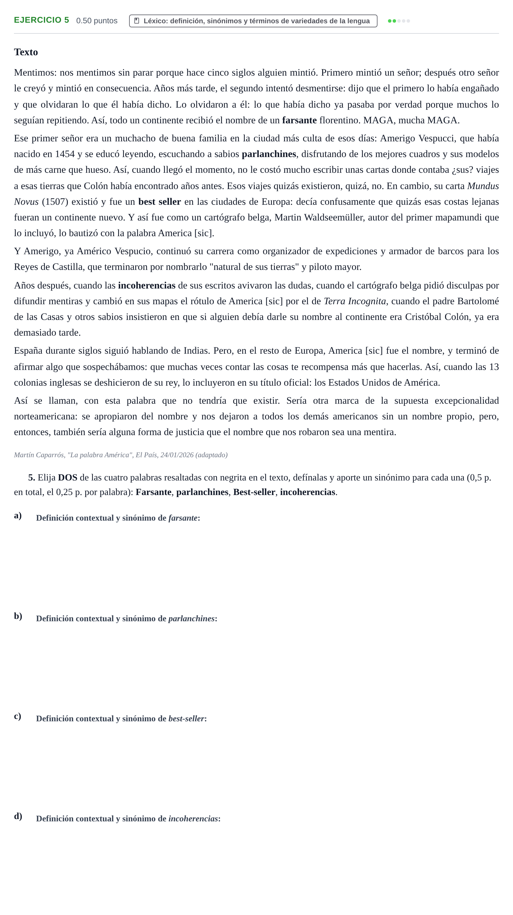 Enunciado: Problema 5 · Lengua Castellana y Literatura II PAU La Rioja Extraordinaria 2026