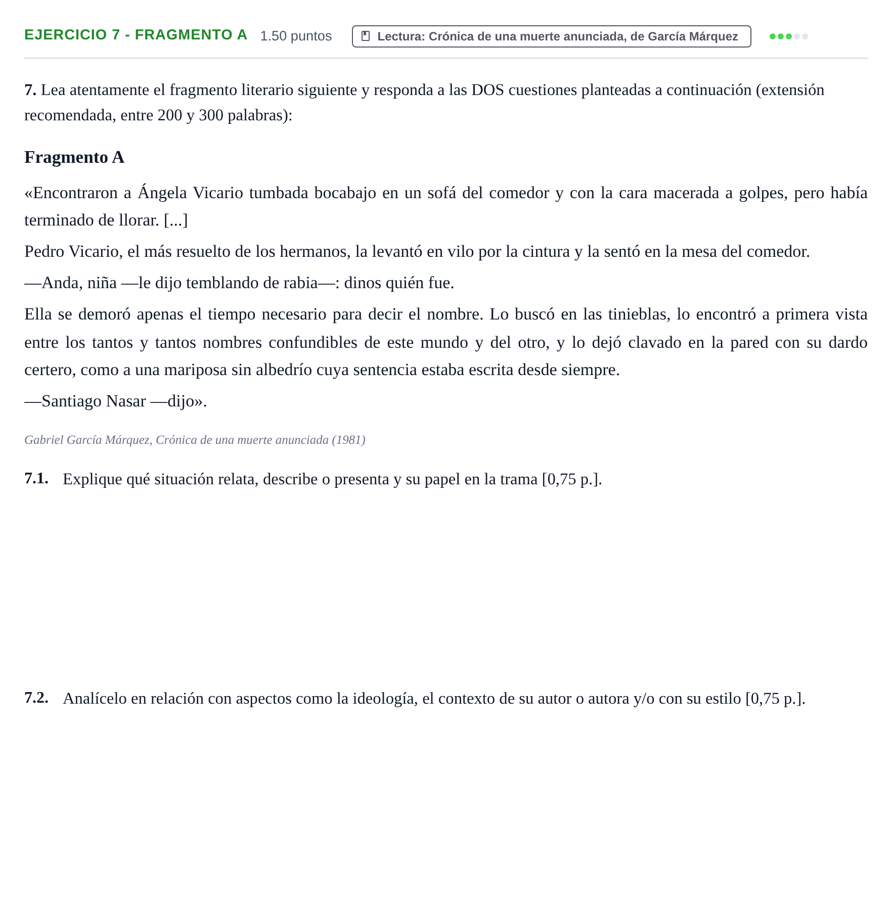 Enunciado: Ejercicio 7 - Fragmento A · Lengua Castellana y Literatura II PAU La Rioja Extraordinaria 2026