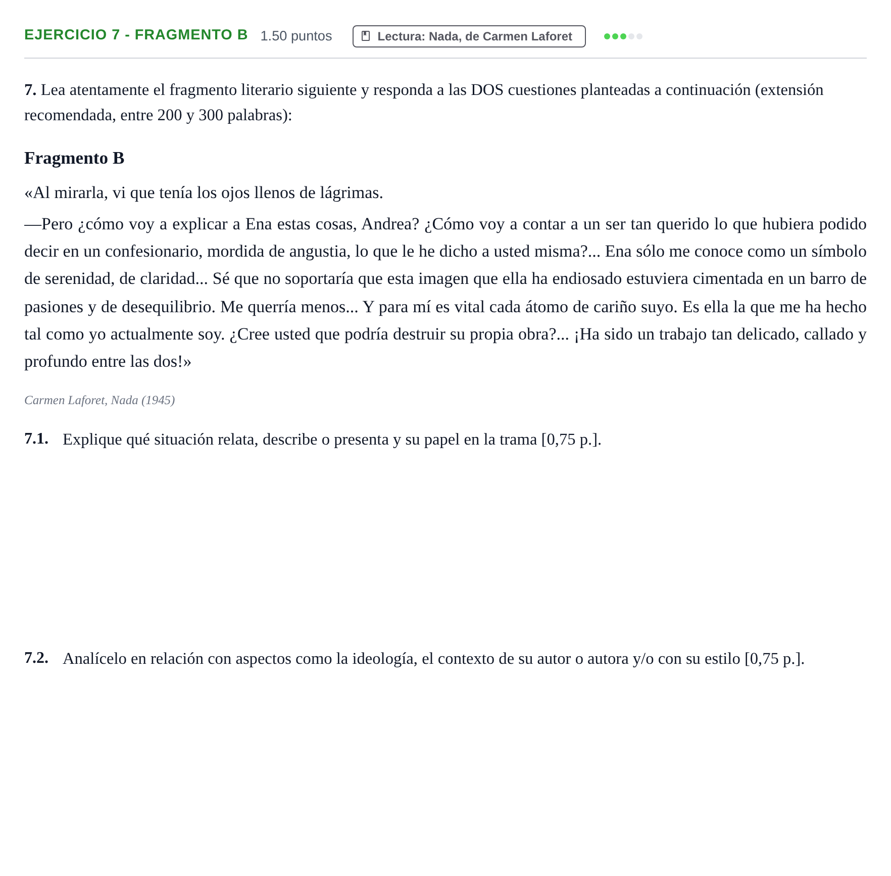 Enunciado: Ejercicio 7 - Fragmento B · Lengua Castellana y Literatura II PAU La Rioja Extraordinaria 2026