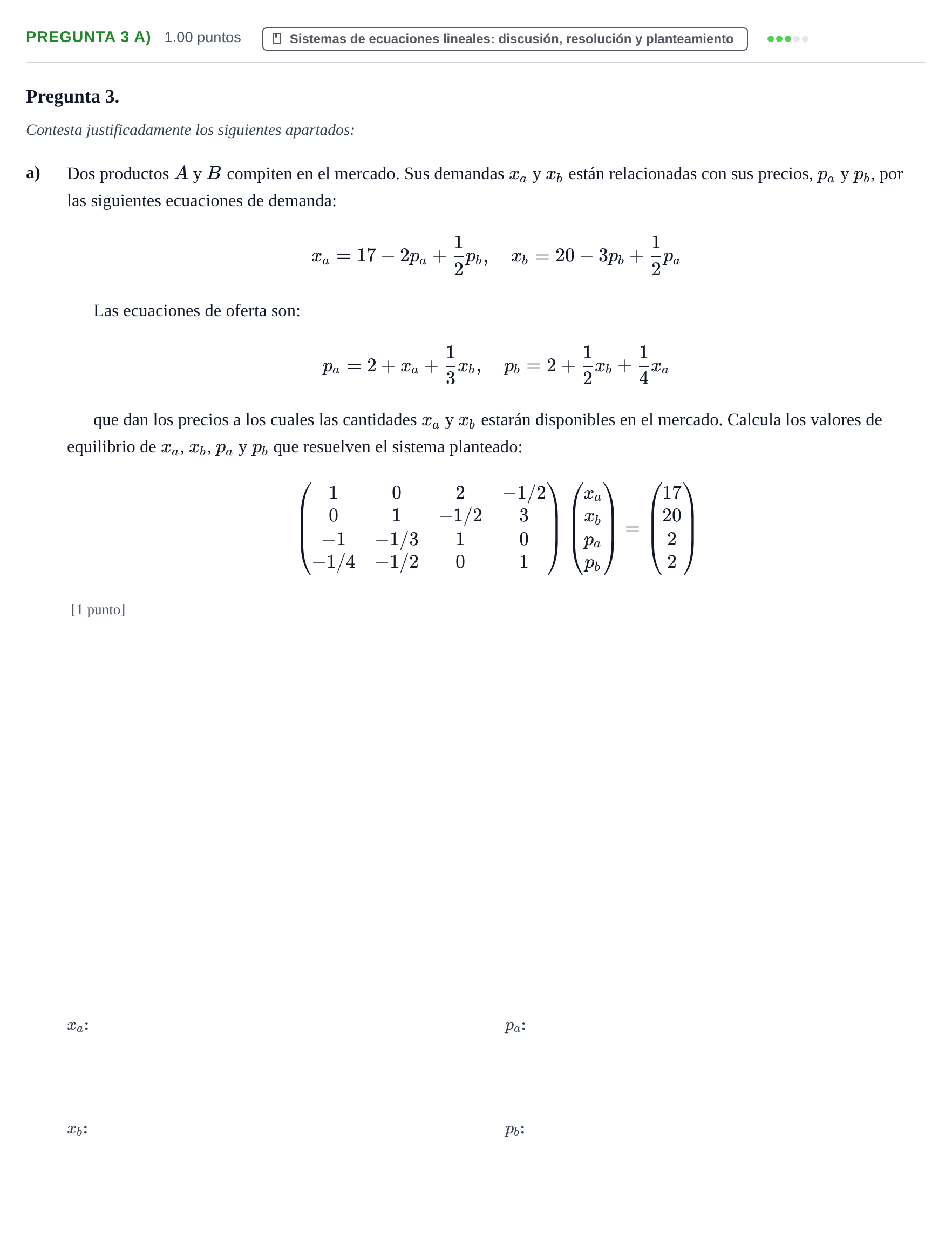 Enunciado: Pregunta 3 a) - Sistemas de ecuaciones · Matemáticas II PAU La Rioja Extraordinaria 2026