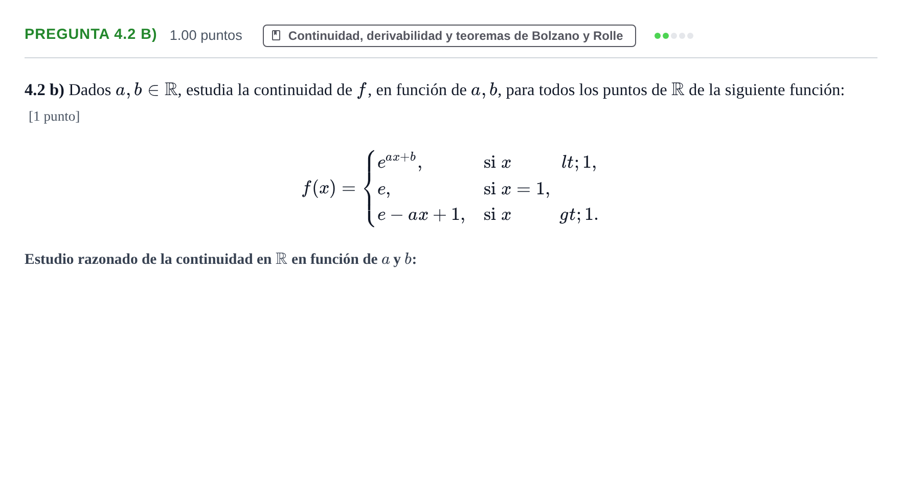 Enunciado: Pregunta 4.2 b) - Continuidad · Matemáticas II PAU La Rioja Extraordinaria 2026